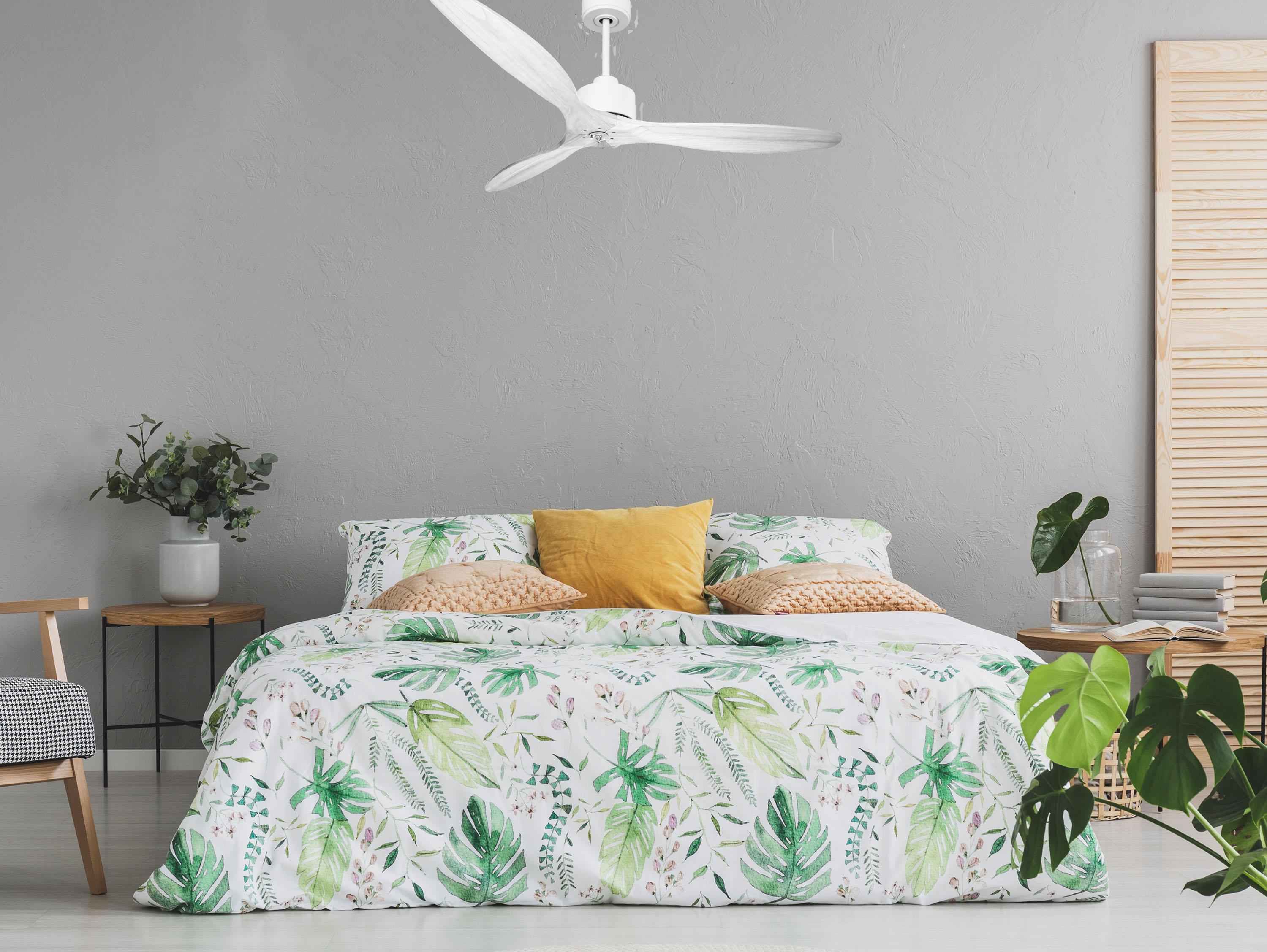 Ventilatore da soffitto Reversibile Termostato Dimmabile Wifi Motore CC Tetti inclinati Telecomando Luce a tre toni Hypersilence Memoria Shopify Vendible (AUTOMATICO)