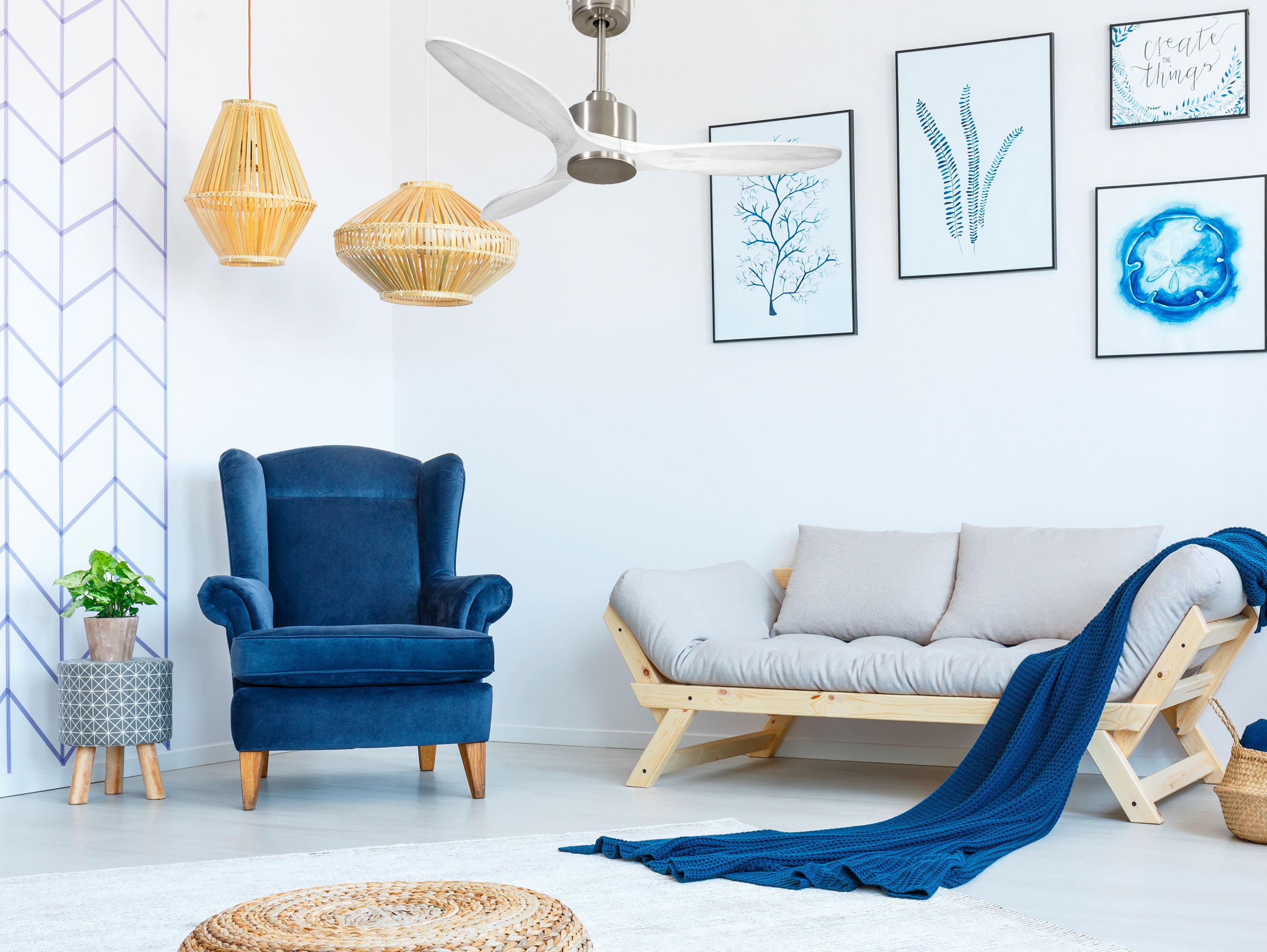Ventilatore da soffitto Reversibile Termostato Wifi Motore CC Tetti inclinati Telecomando Hypersilence Memoria