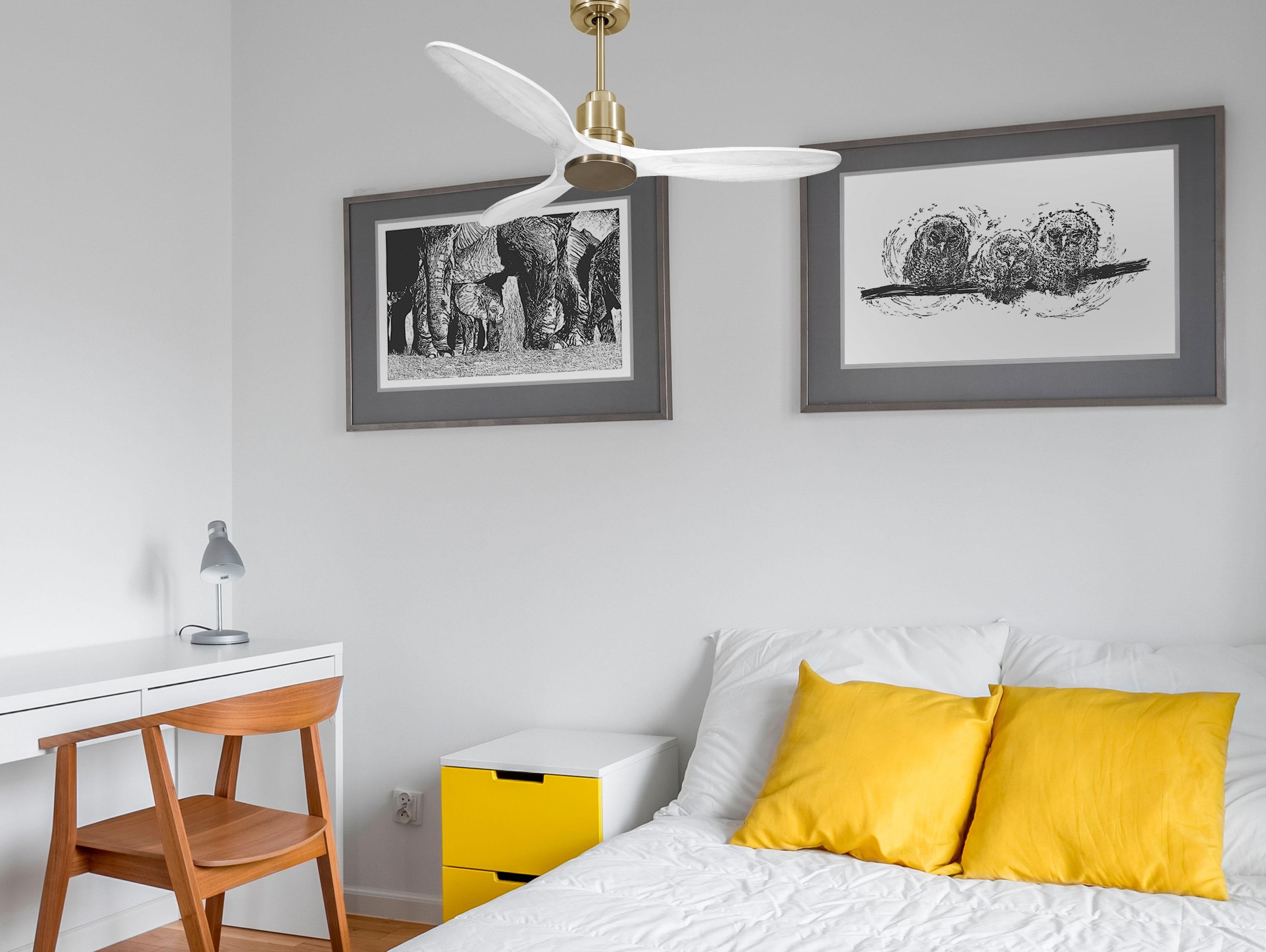 Ventilatore da soffitto Reversibile Termostato Wifi Motore CC Tetti inclinati Telecomando Hypersilence Memoria Shopify Vendible (AUTOMATICO)