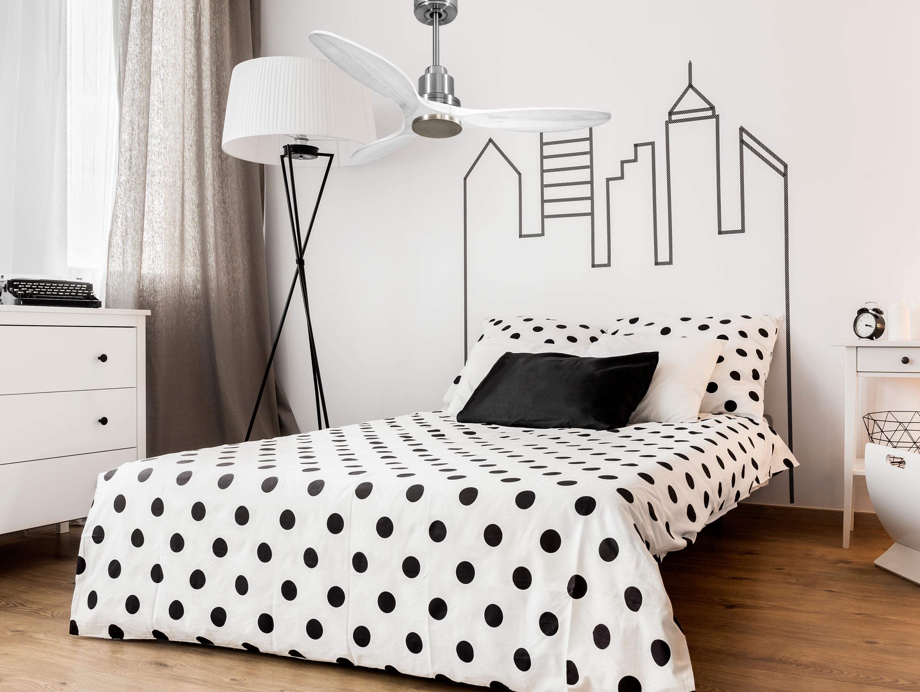 Ventilatore da soffitto Reversibile Termostato Wifi Motore CC Tetti inclinati Telecomando Hypersilence Memoria Shopify Vendible (AUTOMATICO)