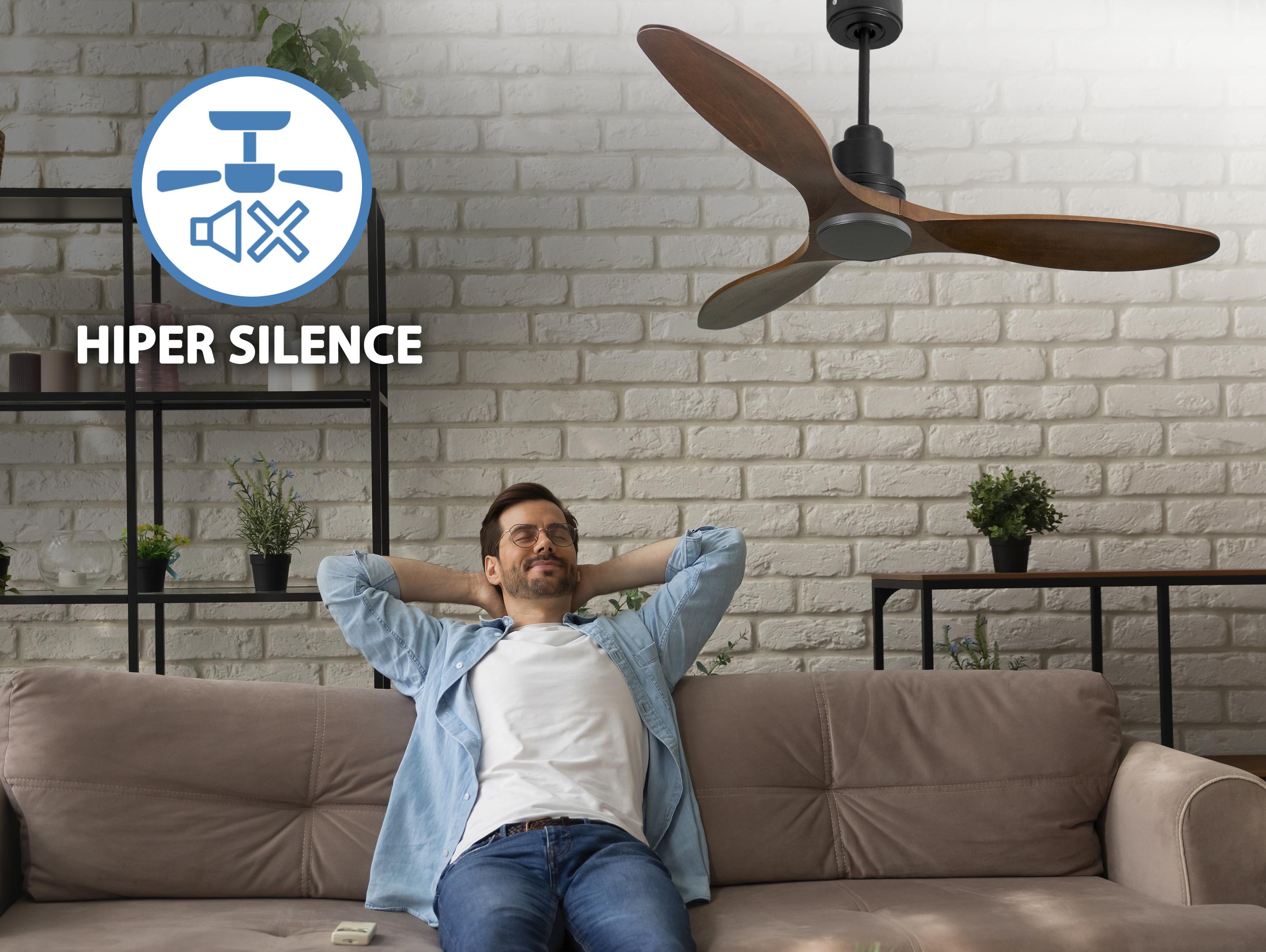 Ventilatore da soffitto Reversibile Termostato Wifi Motore CC Tetti inclinati Telecomando Hypersilence Memoria Shopify Vendible (AUTOMATICO)