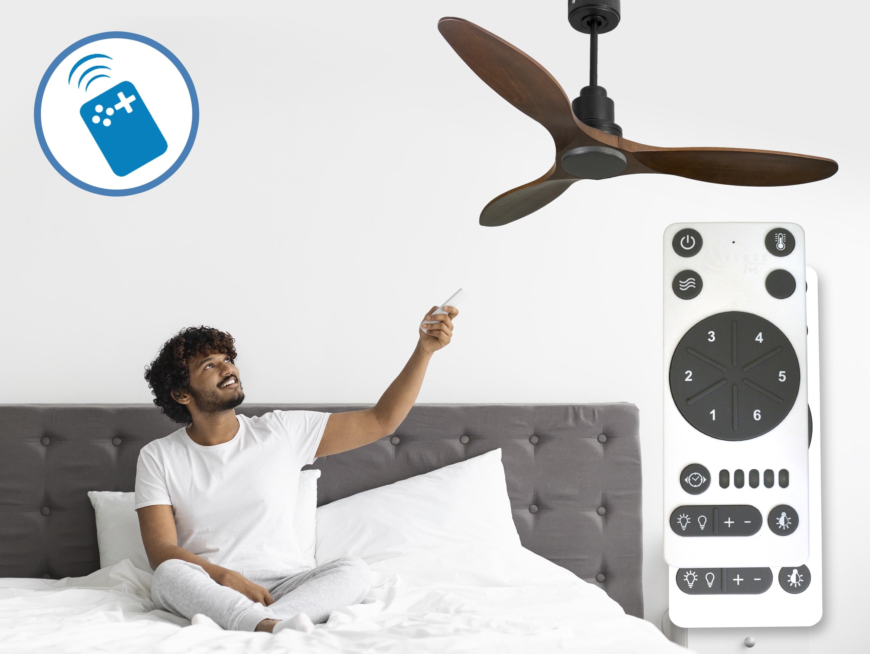 Ventilatore da soffitto Reversibile Termostato Wifi Motore CC Tetti inclinati Telecomando Hypersilence Memoria Shopify Vendible (AUTOMATICO)