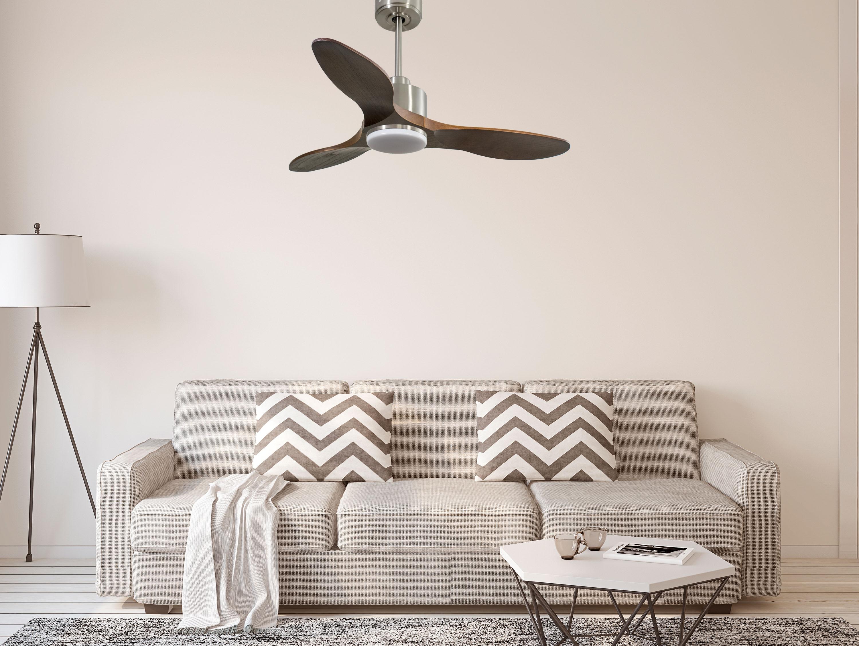 Ventilatore da soffitto Reversibile Termostato Dimmabile Wifi Motore CC Tetti inclinati Telecomando Luce a tre toni Hypersilence Memoria