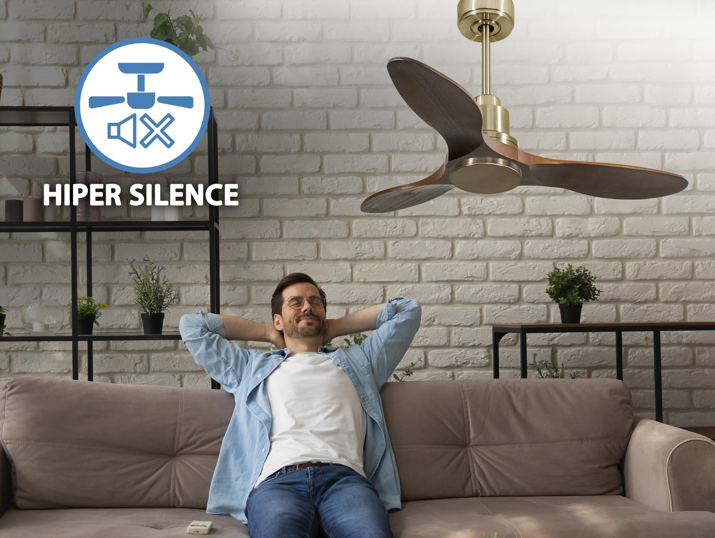 Ventilatore da soffitto Reversibile Termostato Wifi Motore CC Tetti inclinati Telecomando Hypersilence Memoria