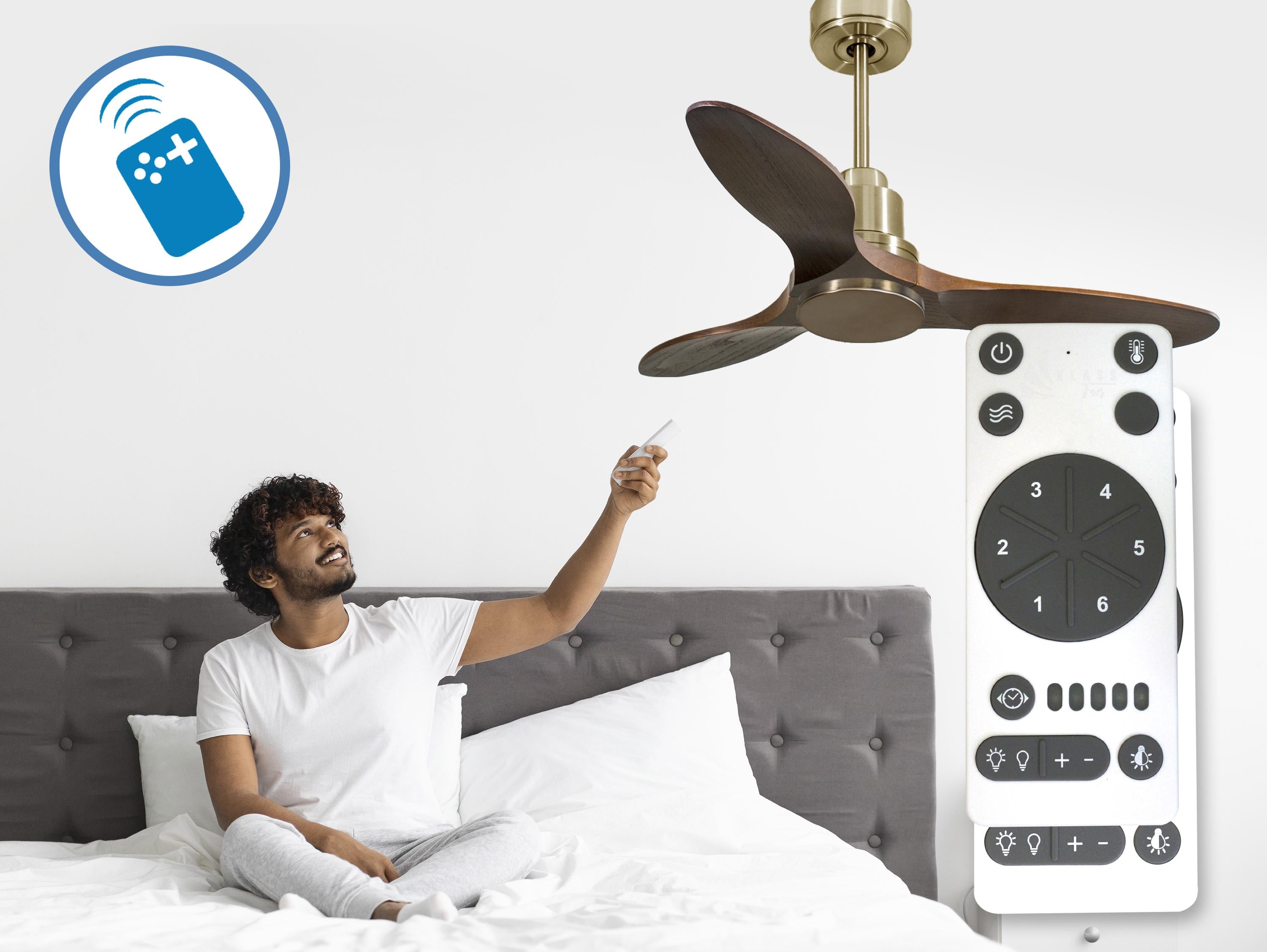 Ventilatore da soffitto Reversibile Termostato Wifi Motore CC Tetti inclinati Telecomando Hypersilence Memoria