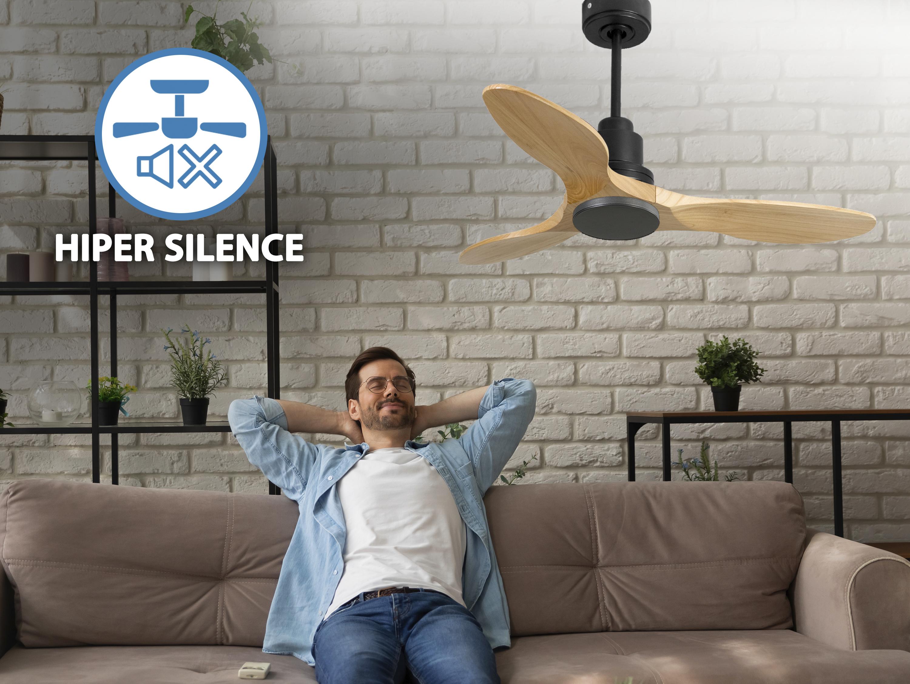 Ventilatore da soffitto Reversibile Termostato Wifi Motore CC Tetti inclinati Telecomando Hypersilence Memoria Shopify Vendible (AUTOMATICO)