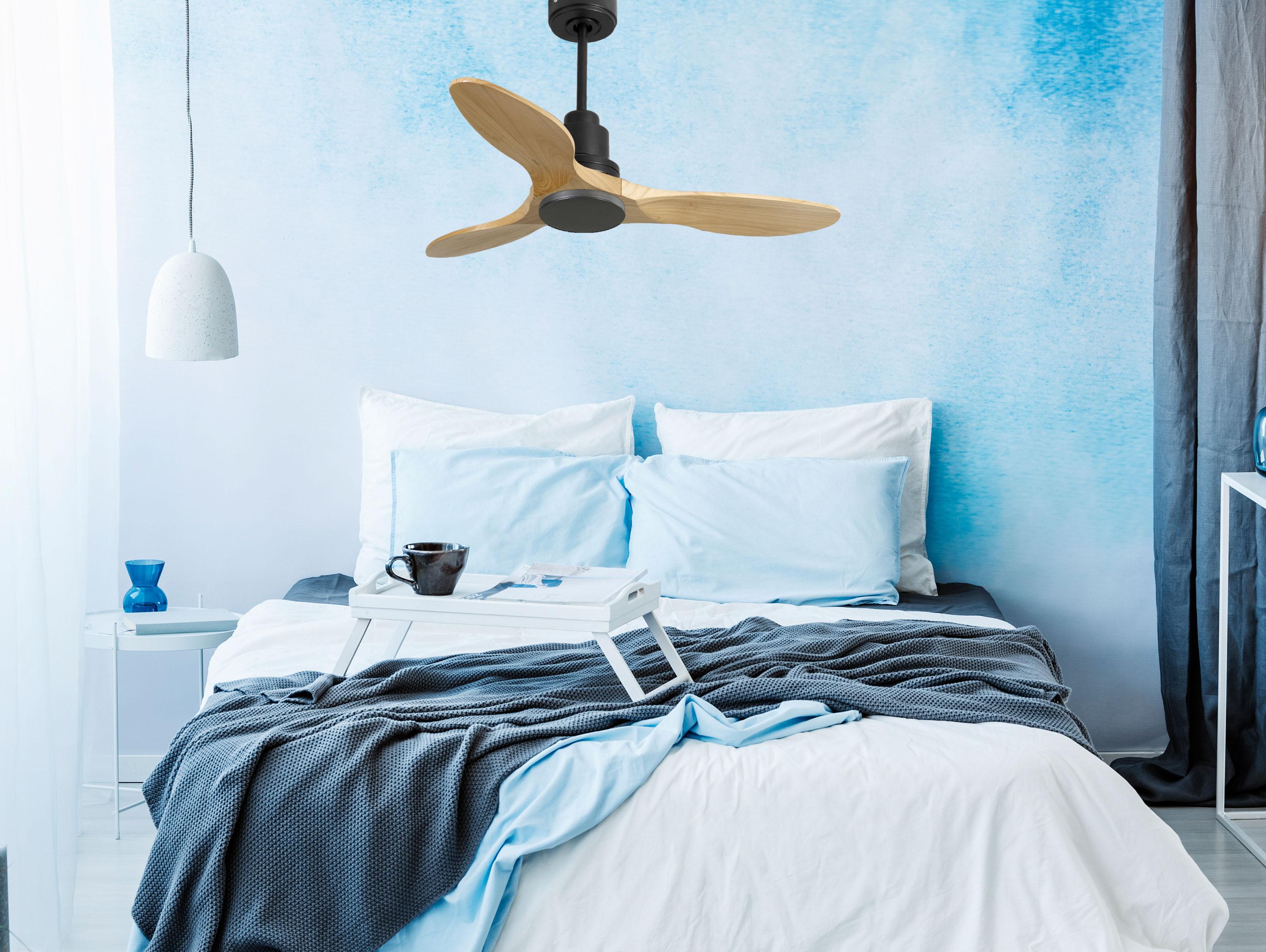 Ventilatore da soffitto Reversibile Termostato Wifi Motore CC Tetti inclinati Telecomando Hypersilence Memoria Shopify Vendible (AUTOMATICO)