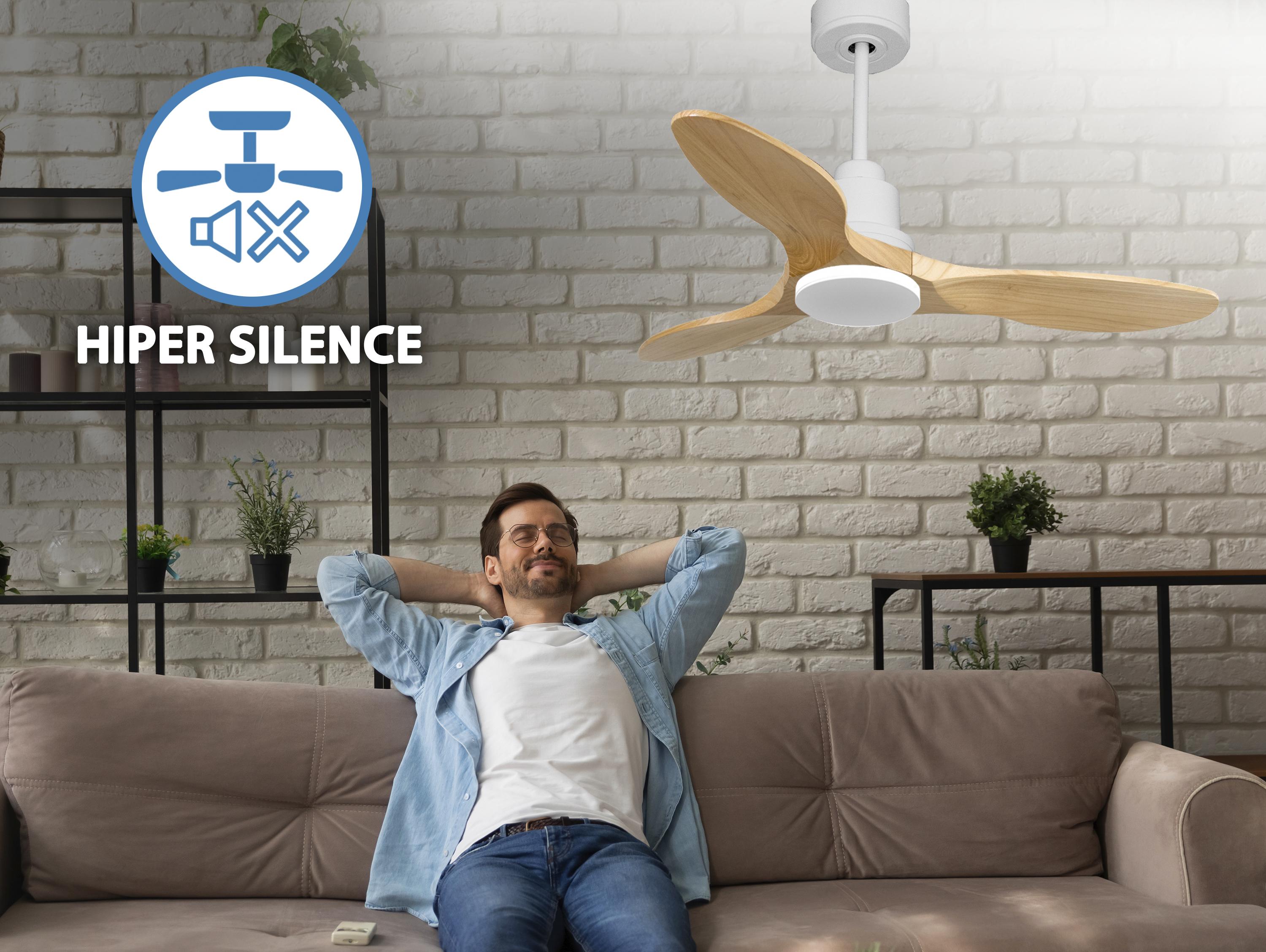 Ventilatore da soffitto Reversibile Termostato Wifi Motore CC Tetti inclinati Telecomando Hypersilence Memoria