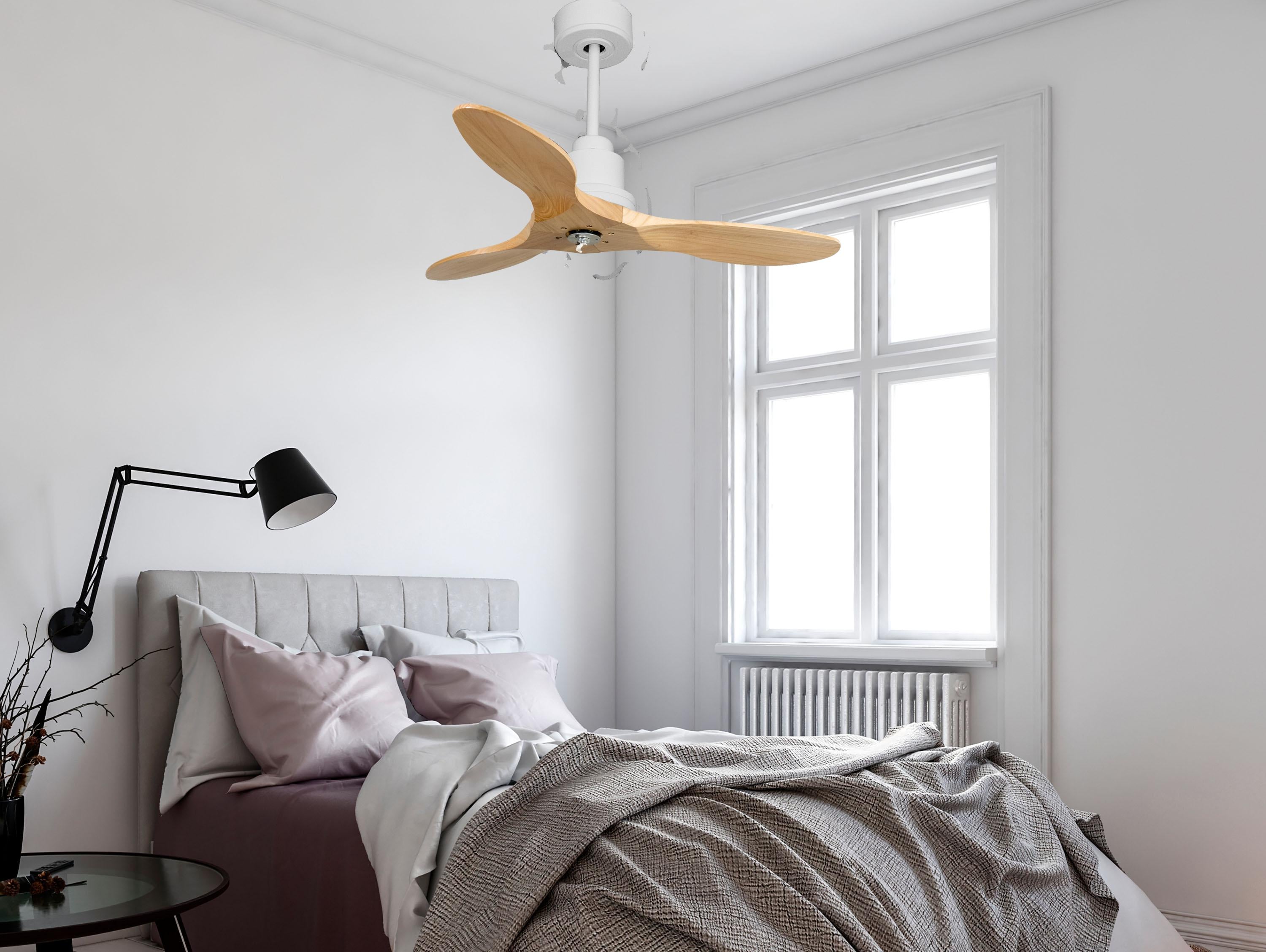 Ventilatore da soffitto Reversibile Termostato Dimmabile Wifi Motore CC Tetti inclinati Telecomando Luce a tre toni Hypersilence Memoria Shopify Vendible (AUTOMATICO)