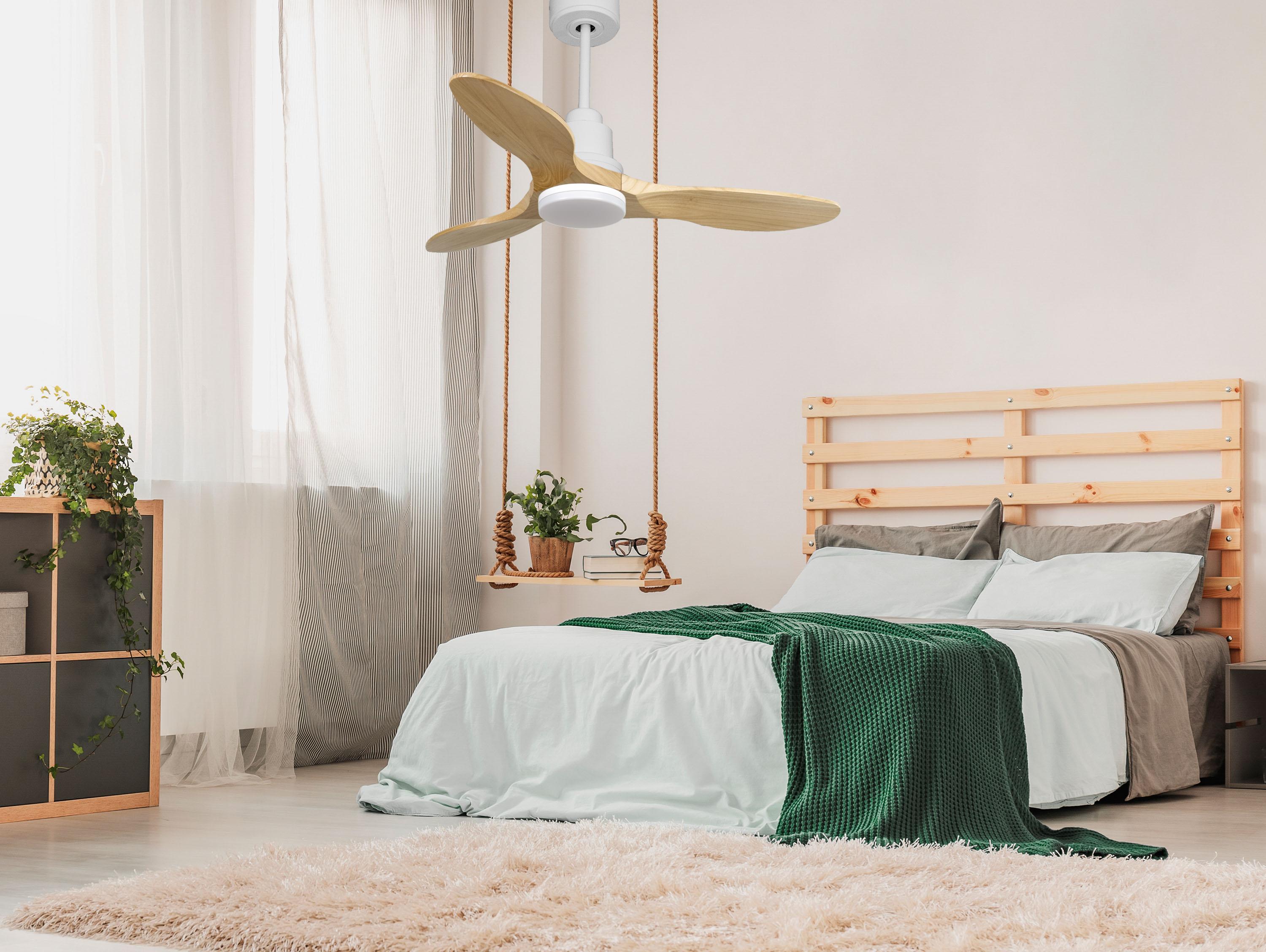 Ventilatore da soffitto Reversibile Termostato Dimmabile Wifi Motore CC Tetti inclinati Telecomando Luce a tre toni Hypersilence Memoria Shopify Vendible (AUTOMATICO)
