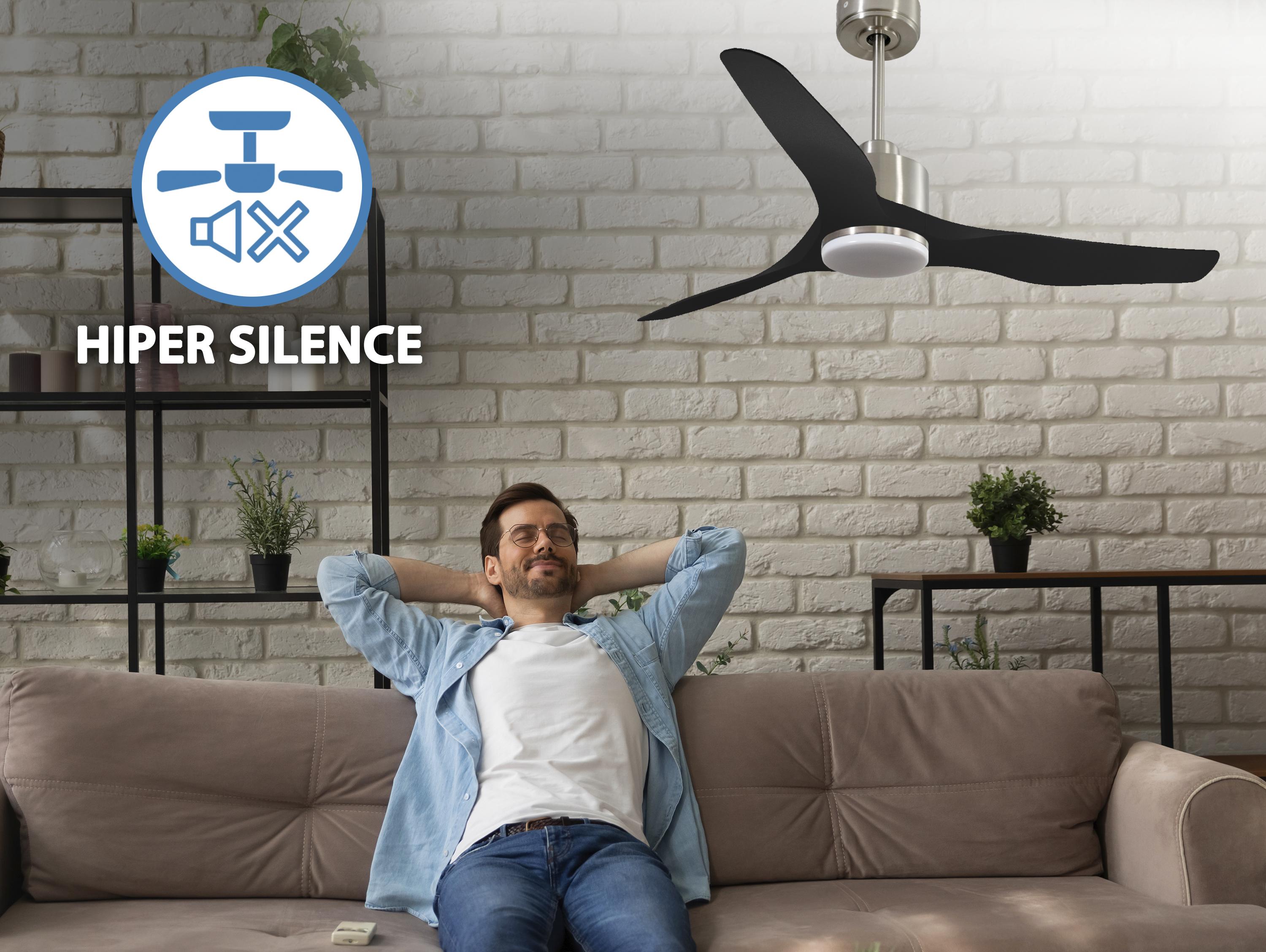 Ventilatore da soffitto Reversibile Termostato Dimmabile Wifi Motore CC Tetti inclinati Telecomando Luce a tre toni Adattatore 2/3 lame Hypersilence Memoria