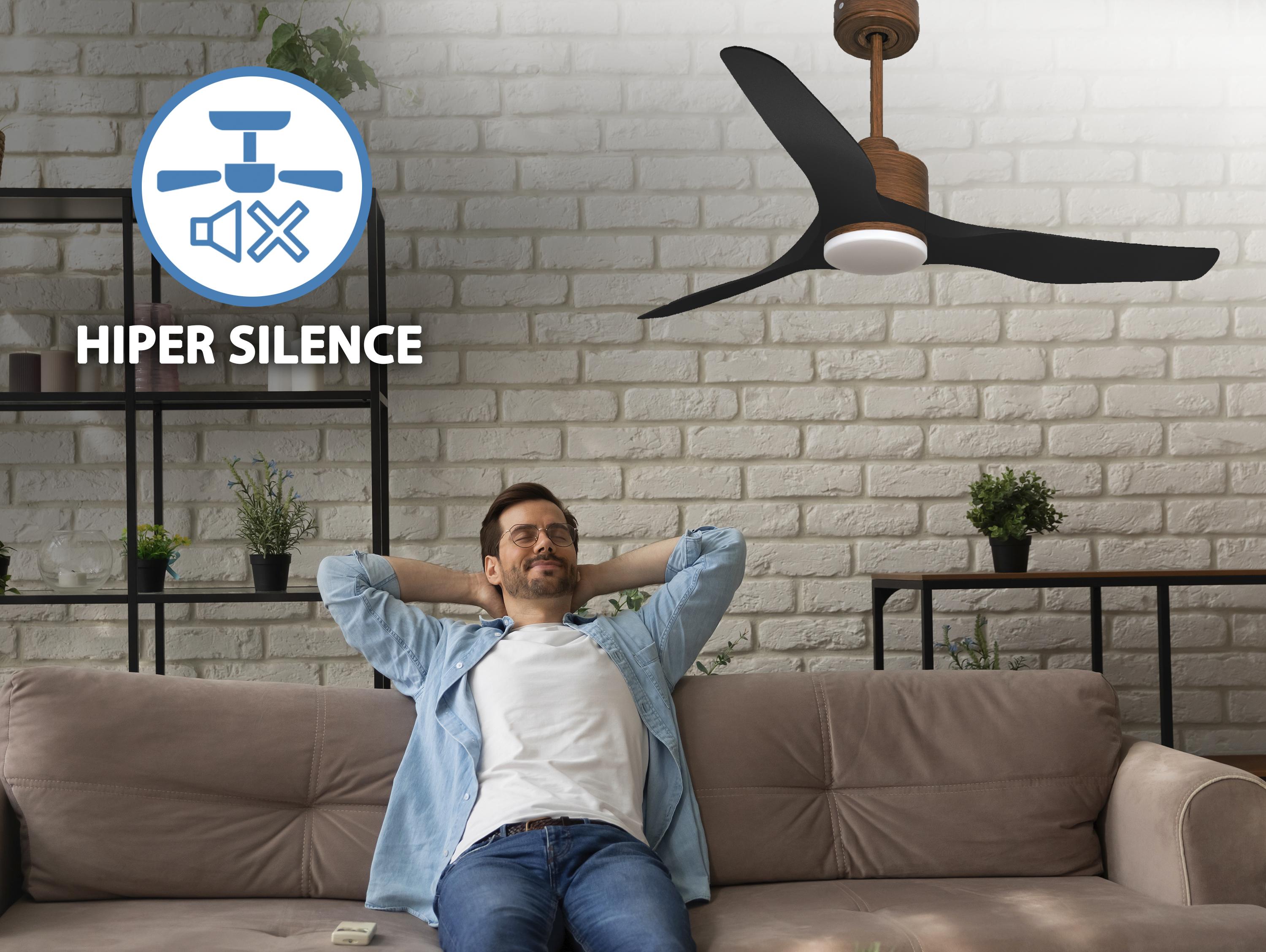 Ventilatore da soffitto Reversibile Termostato Dimmabile Wifi Motore CC Tetti inclinati Telecomando Luce a tre toni Adattatore 2/3 lame Hypersilence Memoria