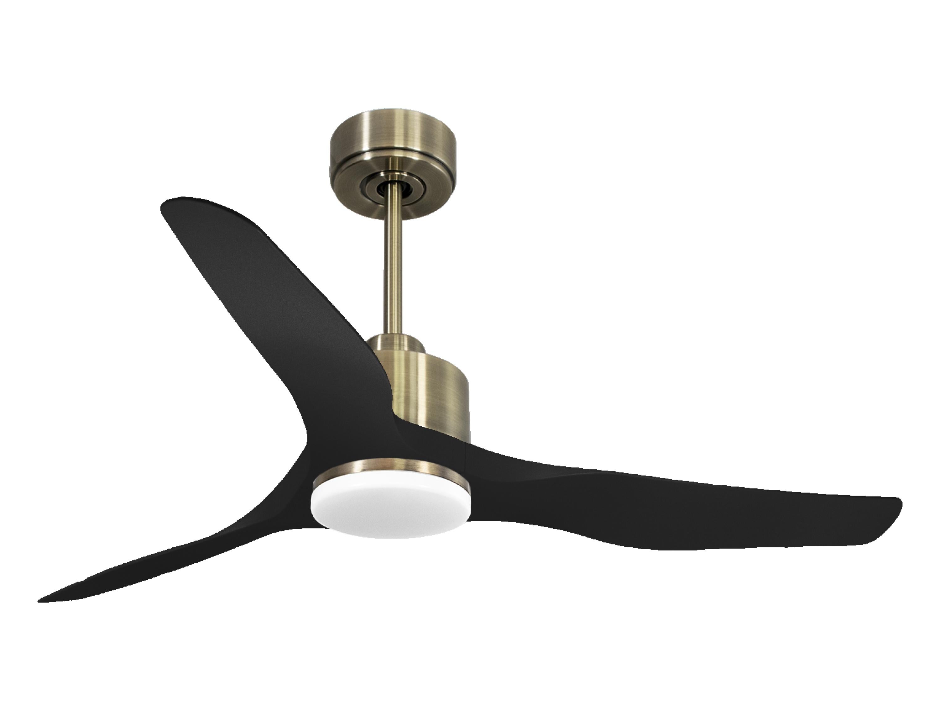 Ventilatore da soffitto Reversibile Termostato Dimmabile Wifi Motore CC Tetti inclinati Telecomando Luce a tre toni Adattatore 2/3 lame Hypersilence Memoria