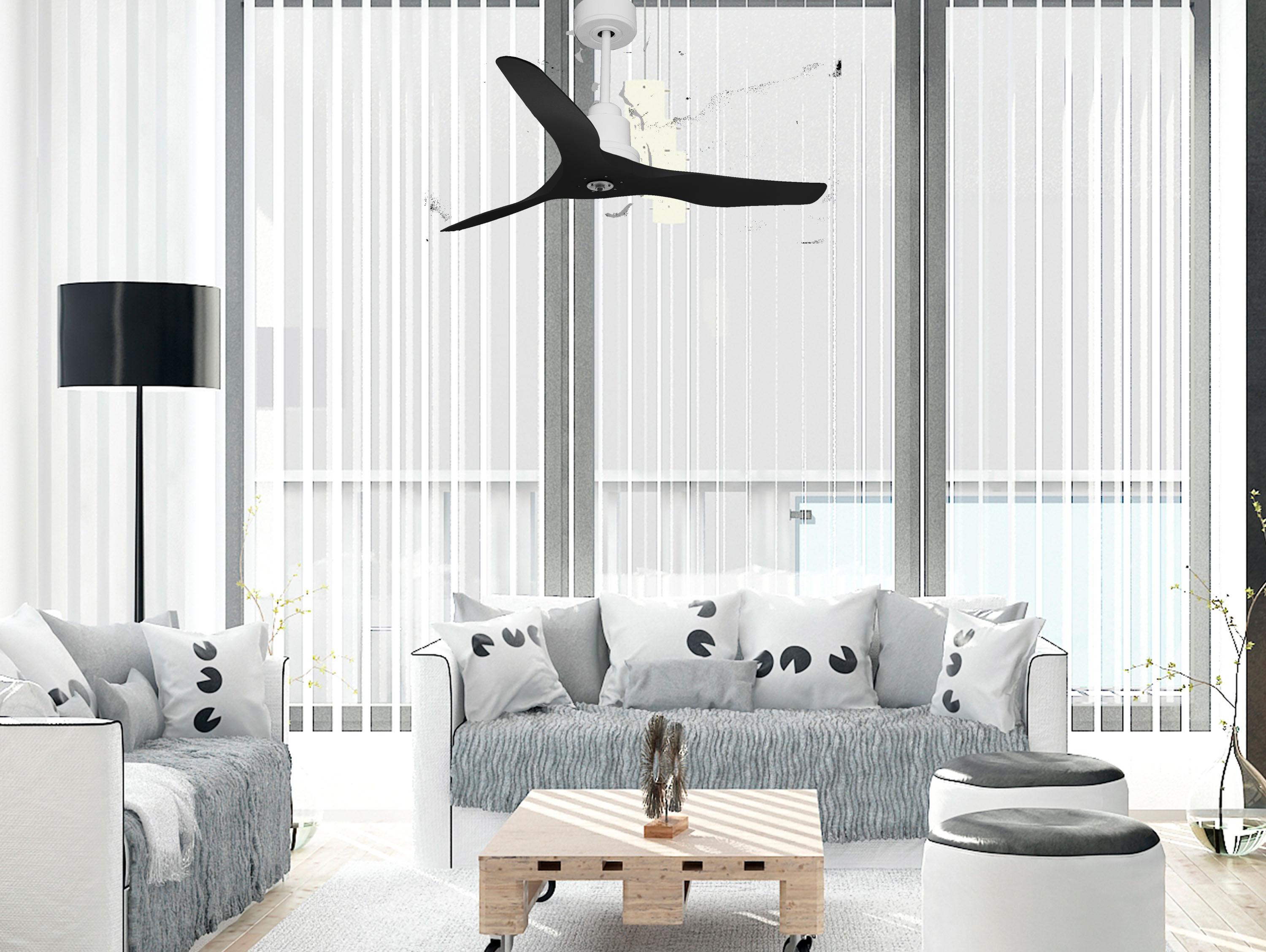 Ventilatore da soffitto Reversibile Termostato Dimmabile Wifi Motore CC Tetti inclinati Telecomando Luce a tre toni Adattatore 2/3 lame Hypersilence Memoria