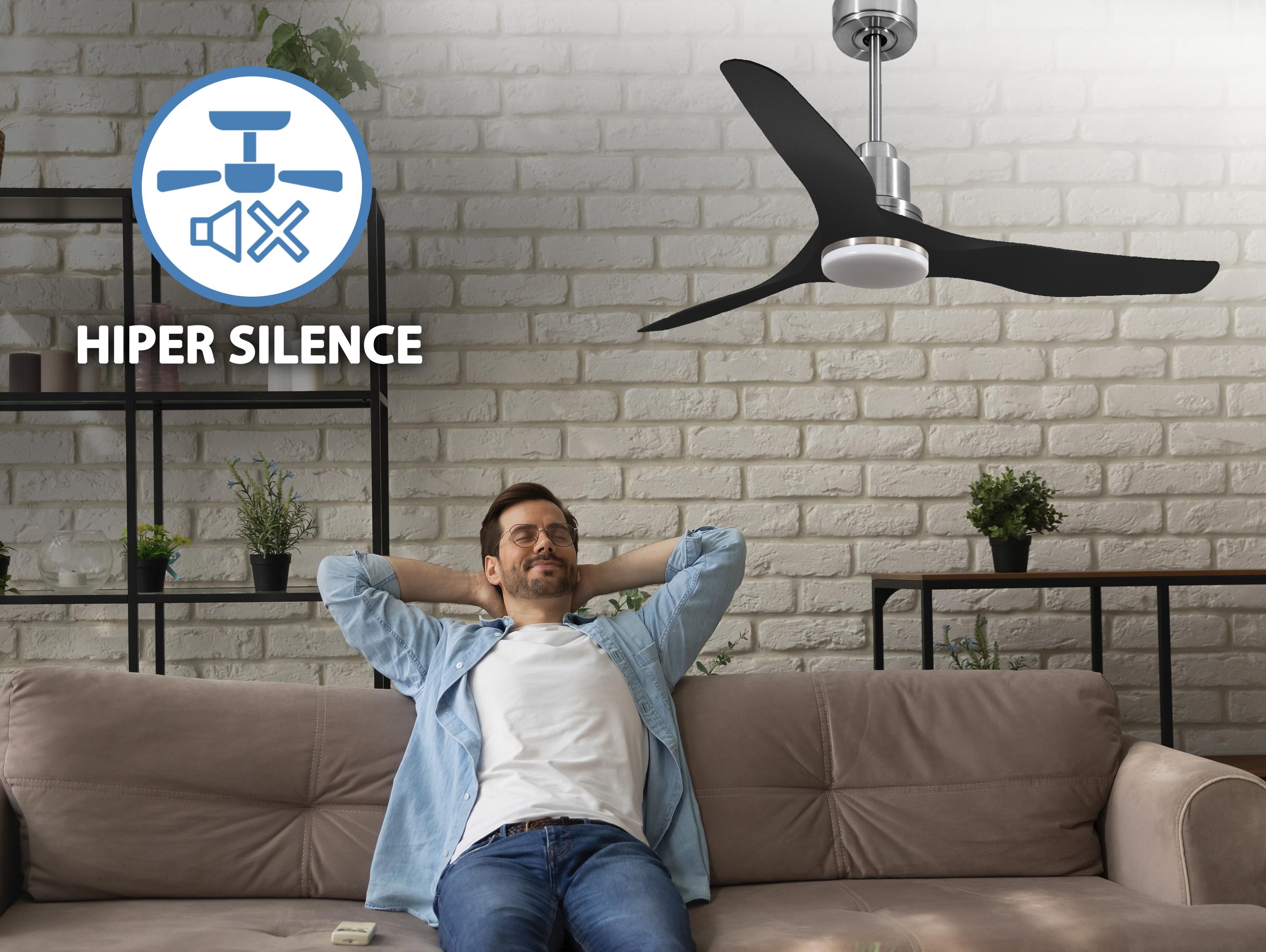 Ventilatore da soffitto Reversibile Termostato Dimmabile Wifi Motore CC Tetti inclinati Telecomando Luce a tre toni Adattatore 2/3 lame Hypersilence Memoria