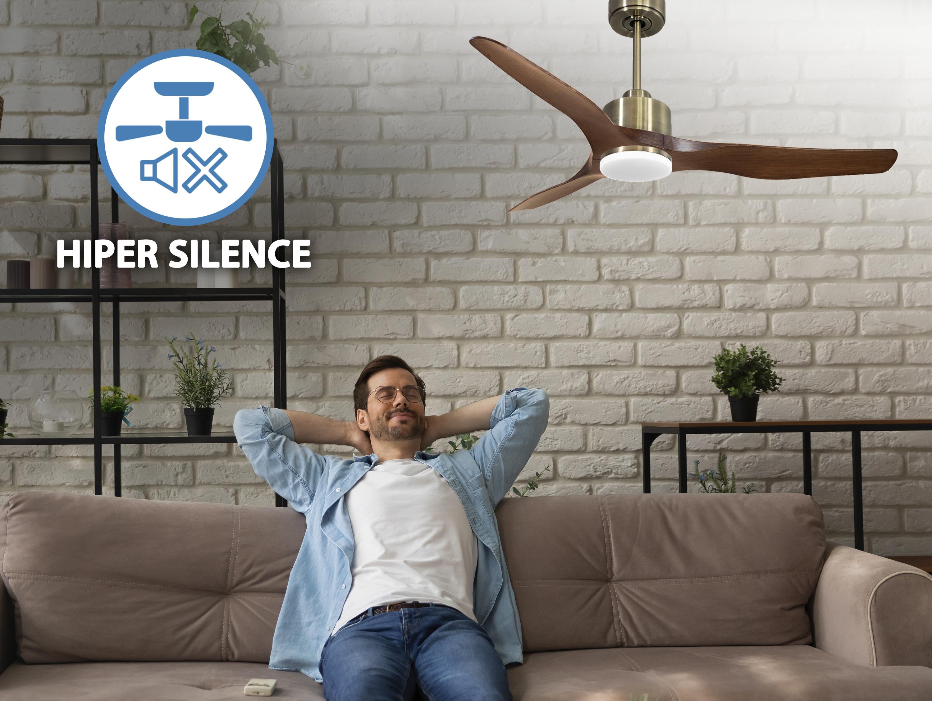 Ventilatore da soffitto Reversibile Termostato Dimmabile Wifi Motore CC Tetti inclinati Telecomando Luce a tre toni Adattatore 2/3 lame Hypersilence Memoria