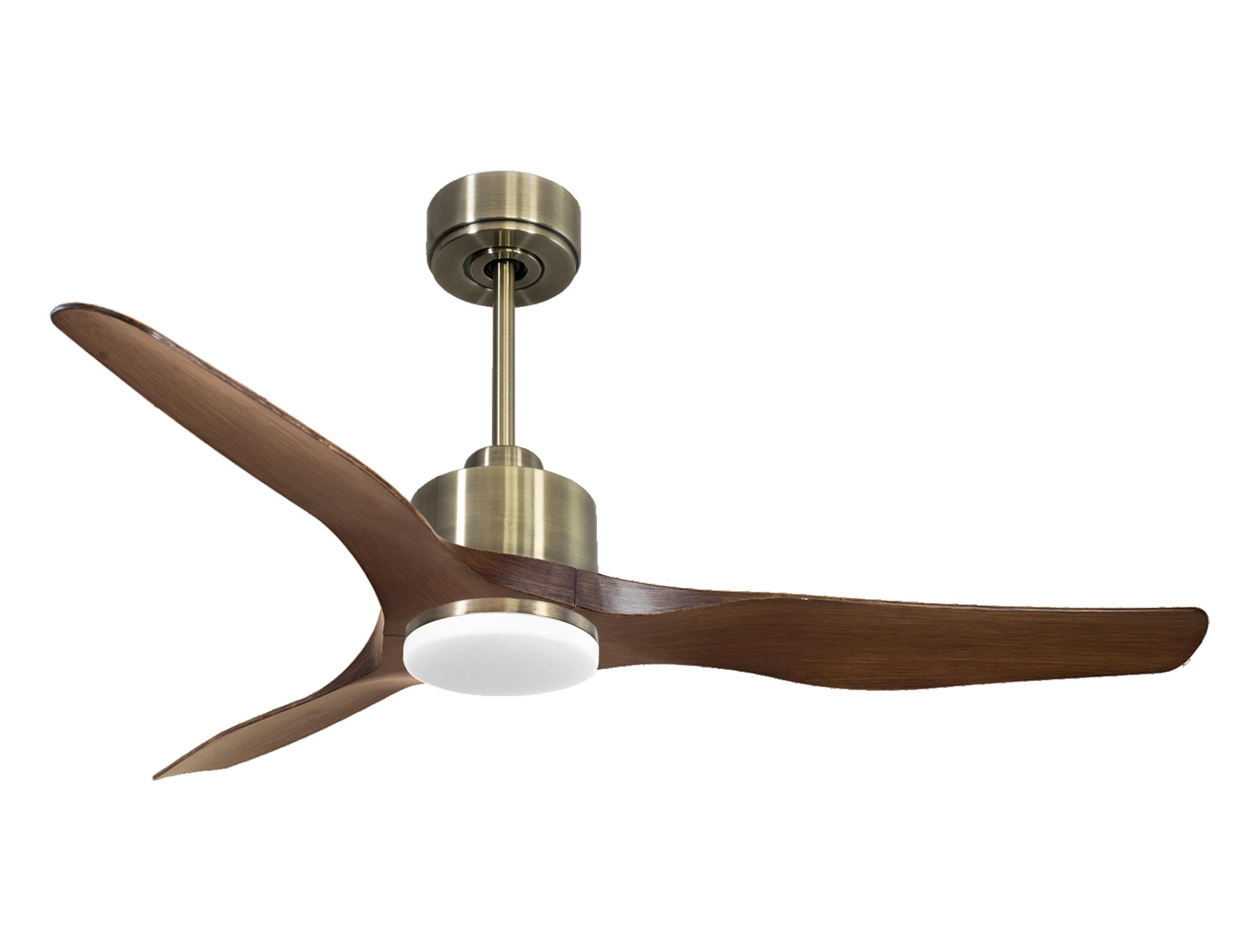 Ventilatore da soffitto Reversibile Termostato Dimmabile Wifi Motore CC Tetti inclinati Telecomando Luce a tre toni Adattatore 2/3 lame Hypersilence Memoria