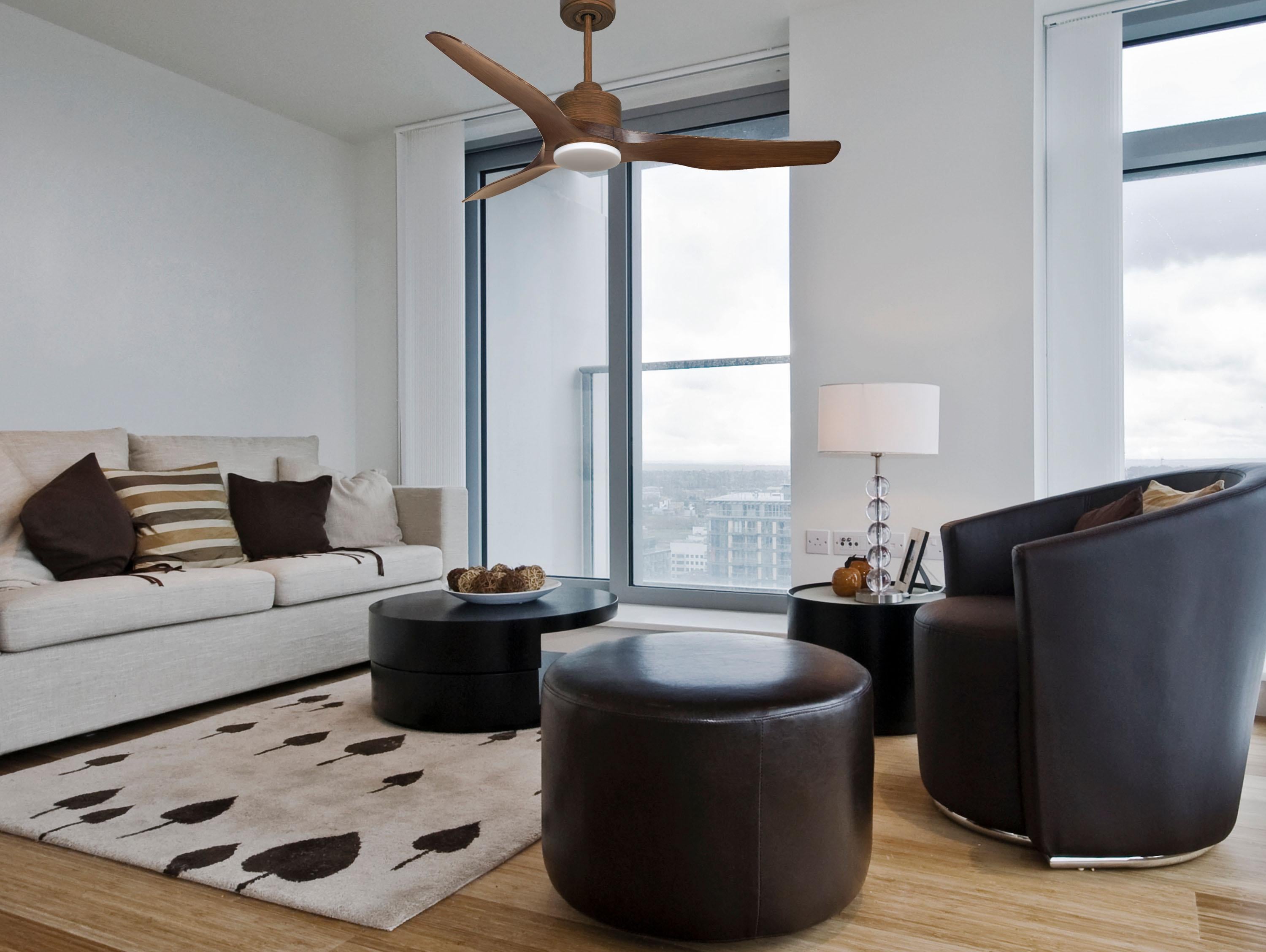 Ventilatore da soffitto Reversibile Termostato Dimmabile Wifi Motore CC Tetti inclinati Telecomando Luce a tre toni Adattatore 2/3 lame Hypersilence Memoria