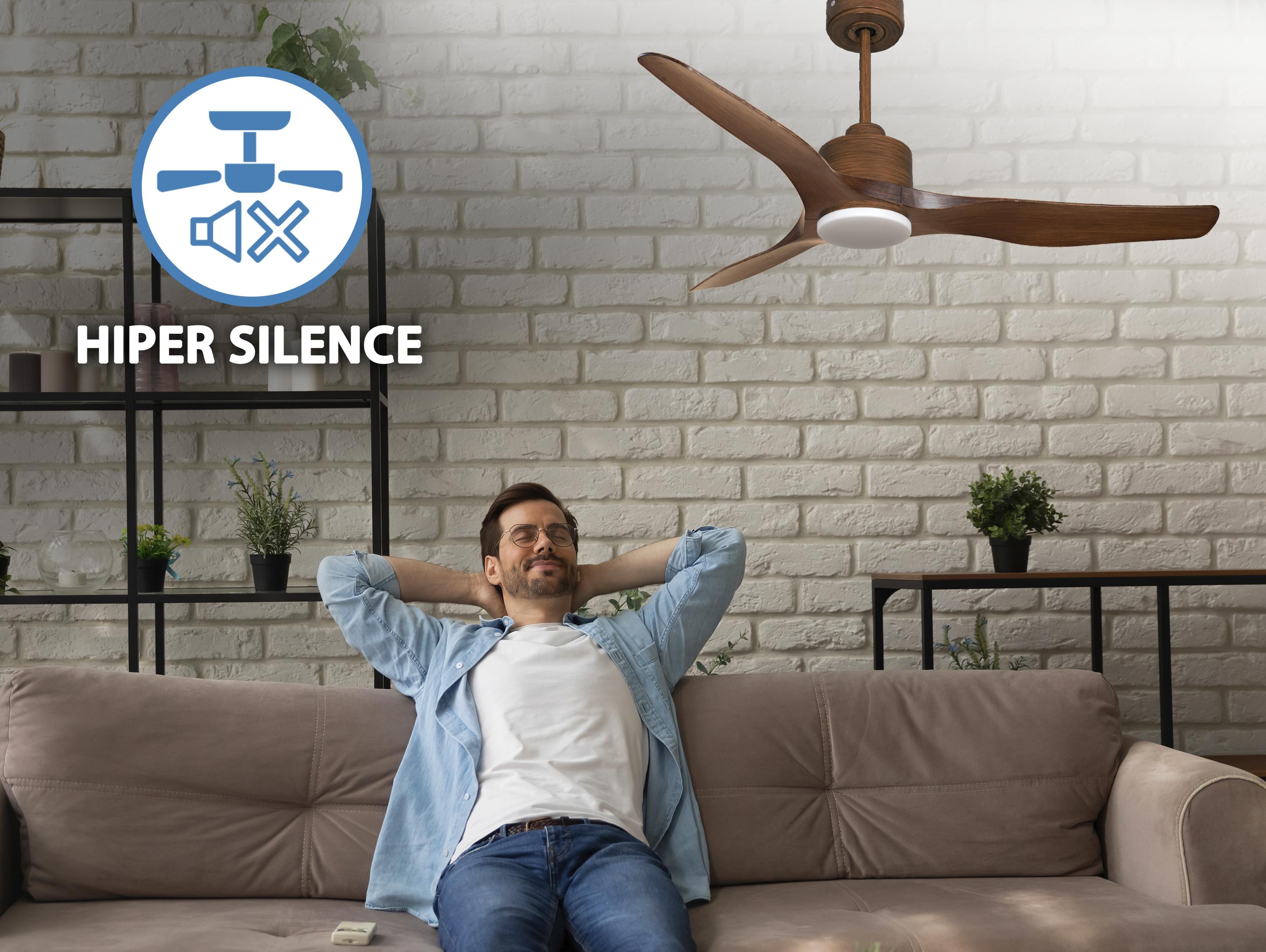 Ventilatore da soffitto Reversibile Termostato Dimmabile Wifi Motore CC Tetti inclinati Telecomando Luce a tre toni Adattatore 2/3 lame Hypersilence Memoria