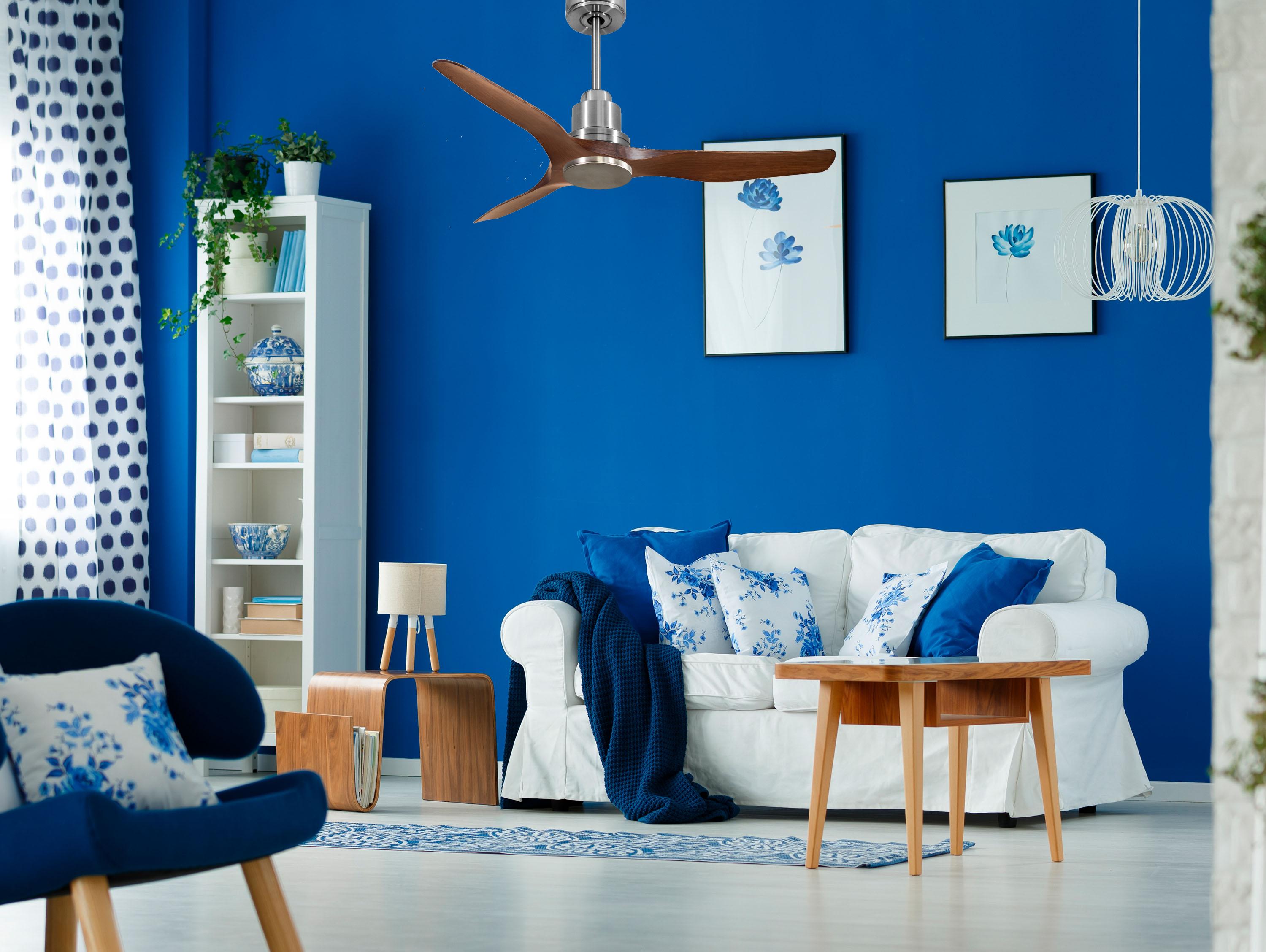 Ventilatore da soffitto Reversibile Termostato Wifi Motore CC Tetti inclinati Telecomando Adattatore 2/3 lame Hypersilence Memoria Shopify Vendible (AUTOMATICO)