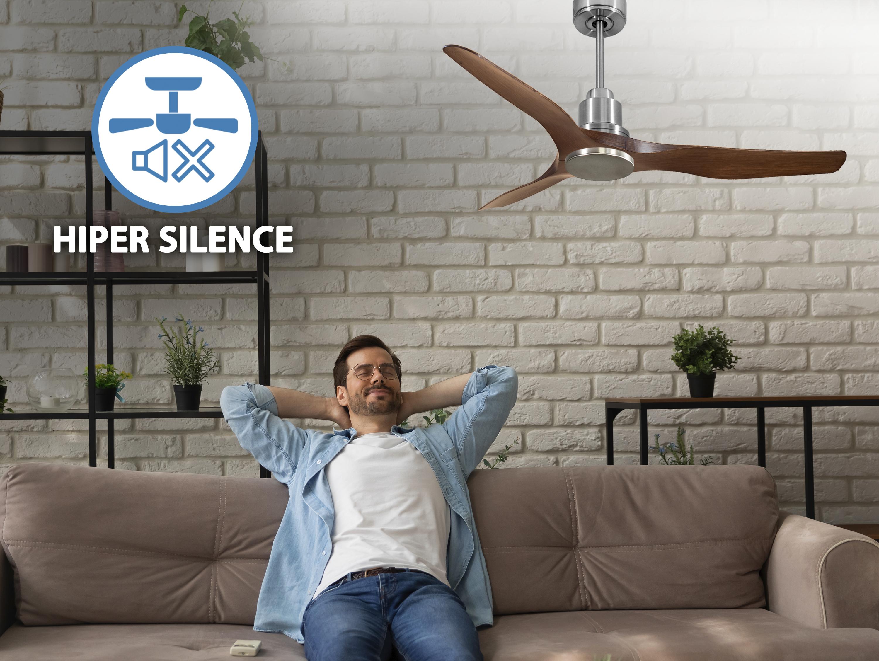 Ventilatore da soffitto Reversibile Termostato Wifi Motore CC Tetti inclinati Telecomando Adattatore 2/3 lame Hypersilence Memoria Shopify Vendible (AUTOMATICO)