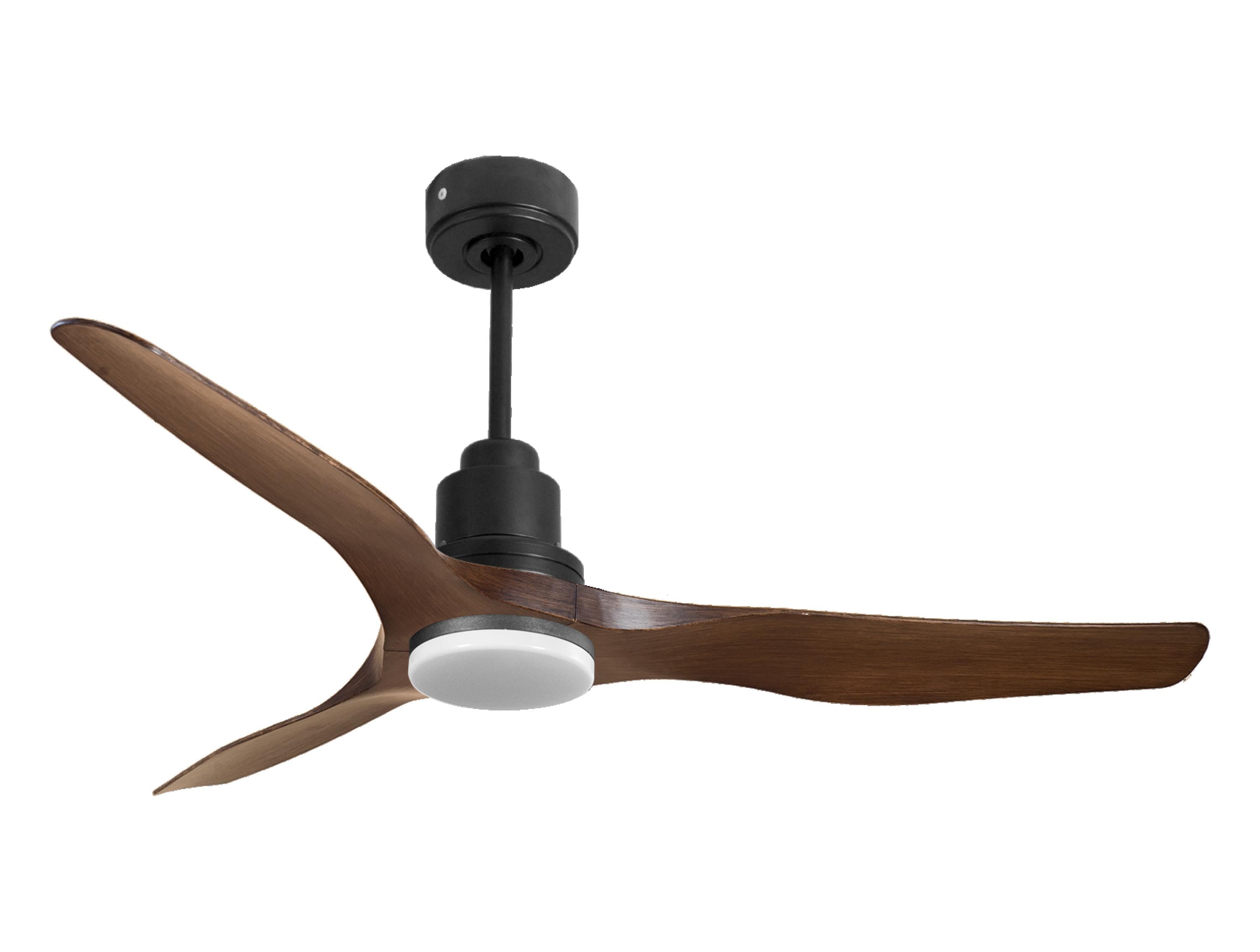 Ventilatore da soffitto Reversibile Termostato Dimmabile Wifi Motore CC Tetti inclinati Telecomando Luce a tre toni Adattatore 2/3 lame Hypersilence Memoria