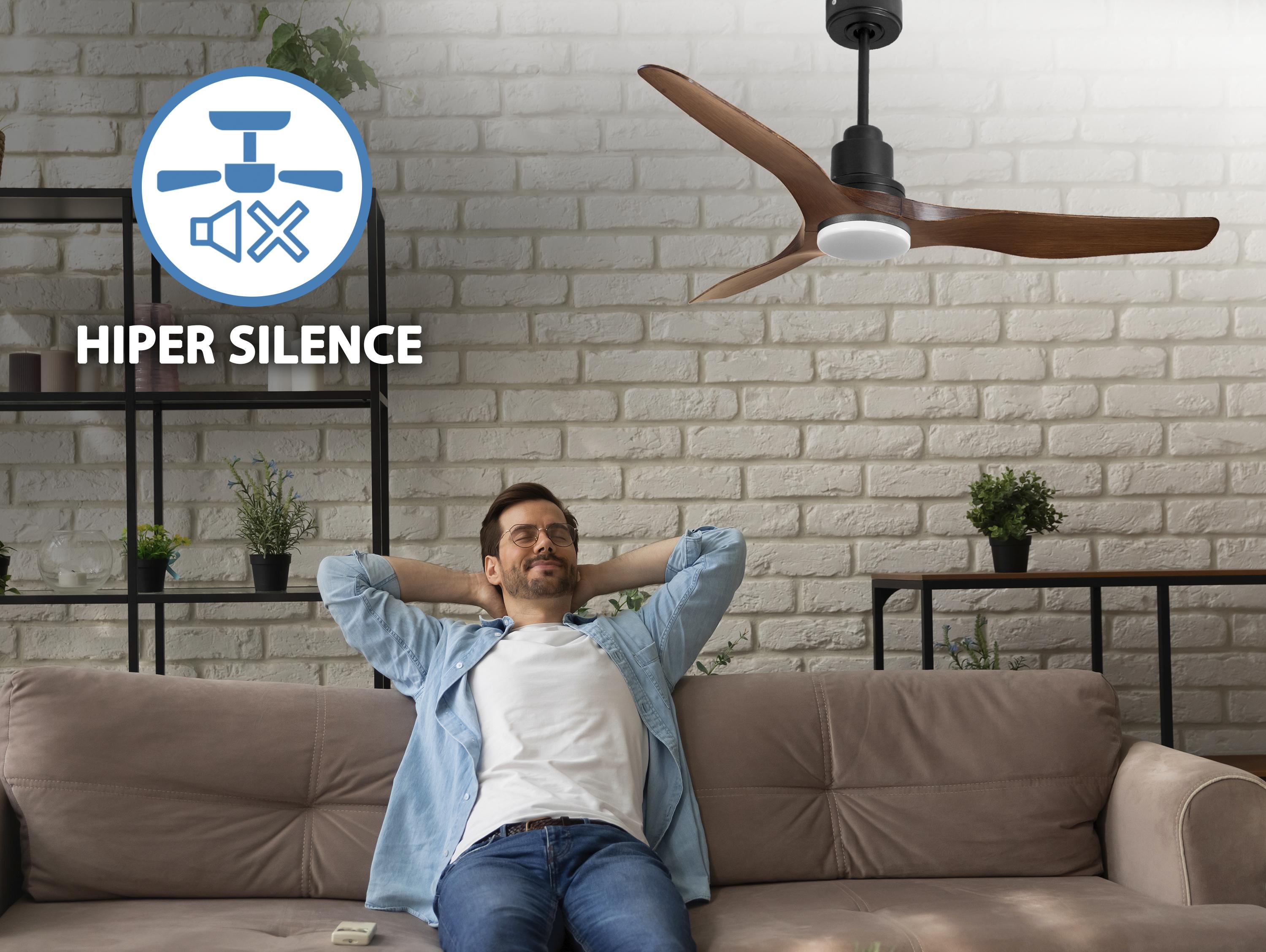 Ventilatore da soffitto Reversibile Termostato Dimmabile Wifi Motore CC Tetti inclinati Telecomando Luce a tre toni Adattatore 2/3 lame Hypersilence Memoria