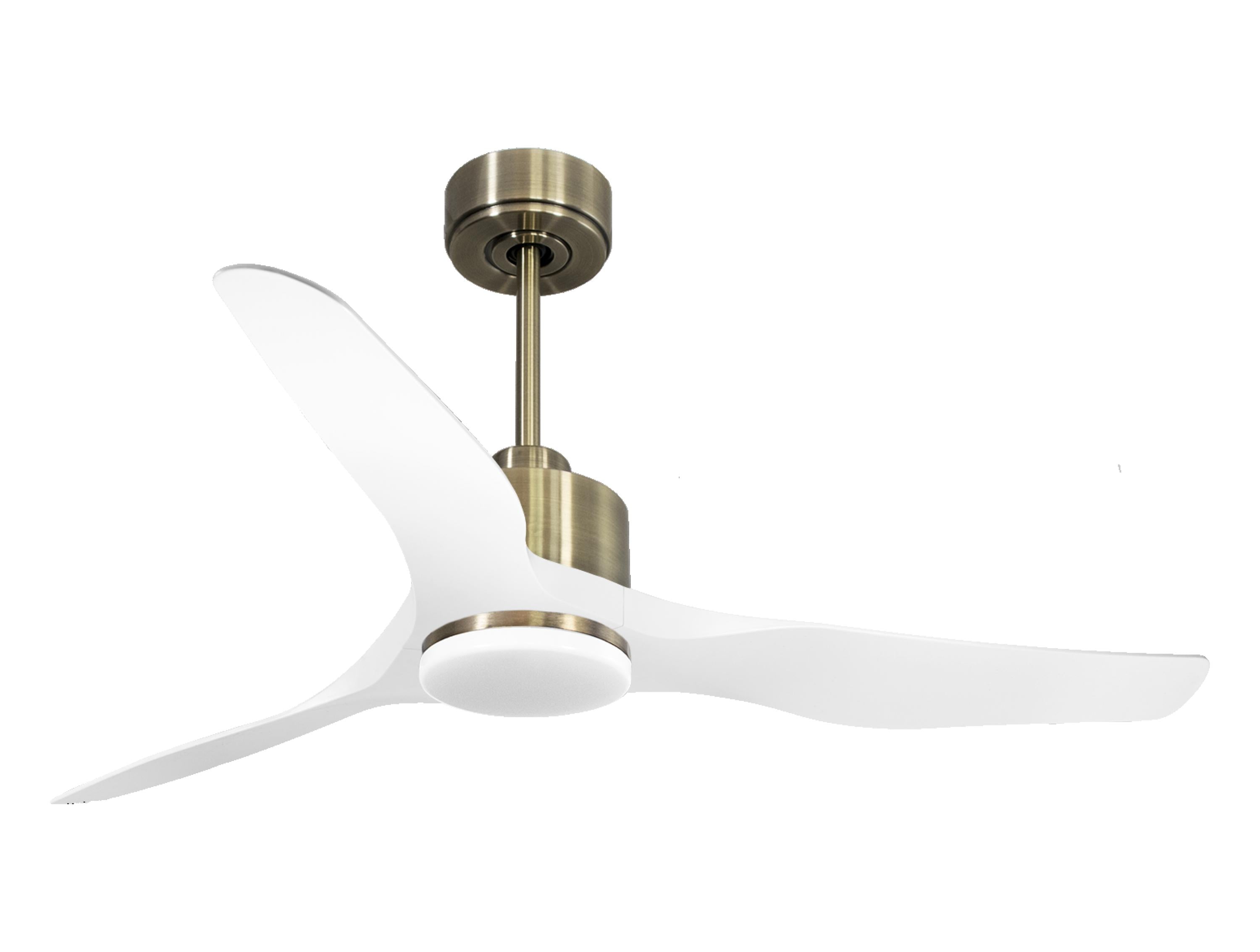 Ventilatore da soffitto Reversibile Termostato Dimmabile Wifi Motore CC Tetti inclinati Telecomando Luce a tre toni Adattatore 2/3 lame Hypersilence Memoria