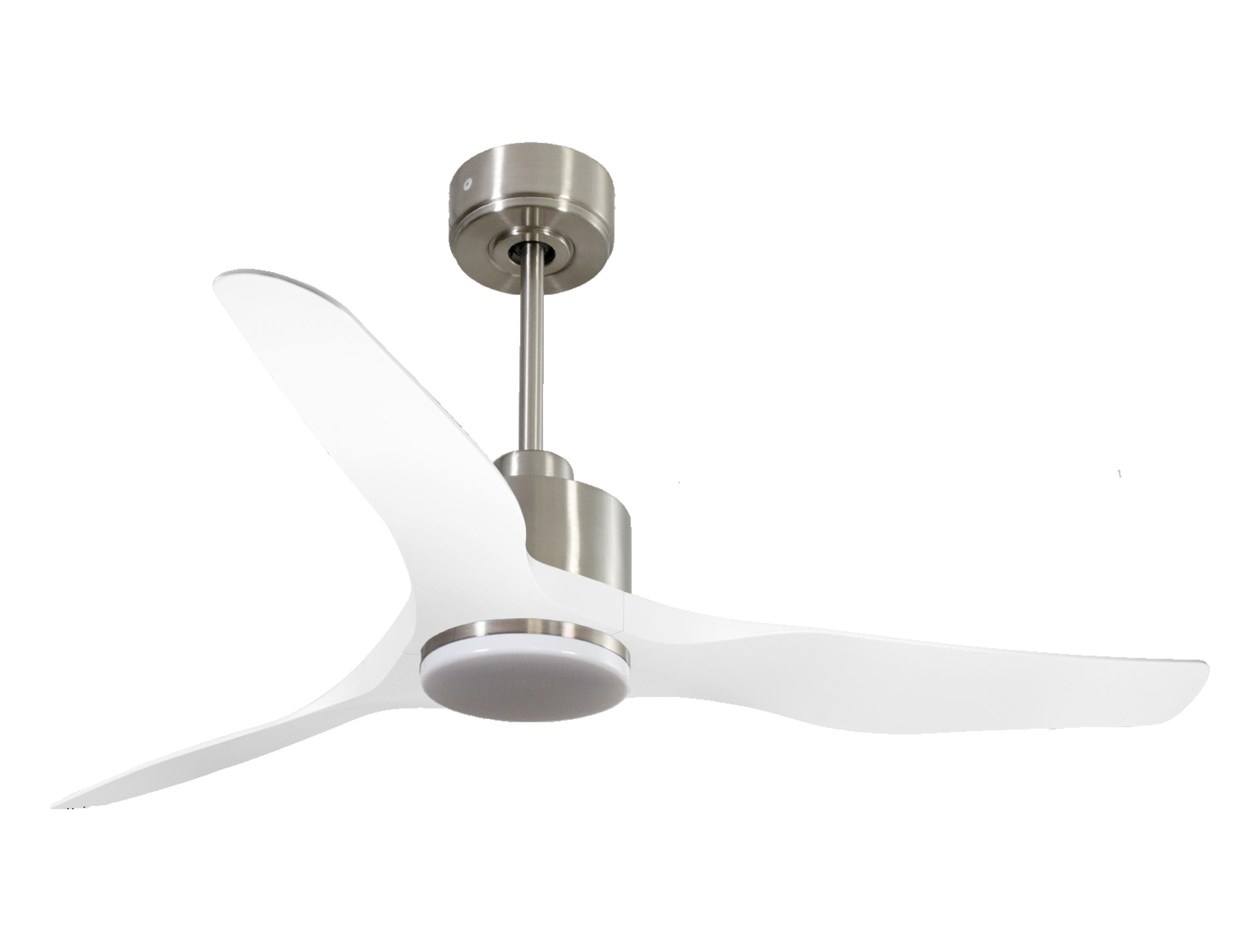 Ventilatore da soffitto Reversibile Termostato Dimmabile Wifi Motore CC Tetti inclinati Telecomando Luce a tre toni Adattatore 2/3 lame Hypersilence Memoria