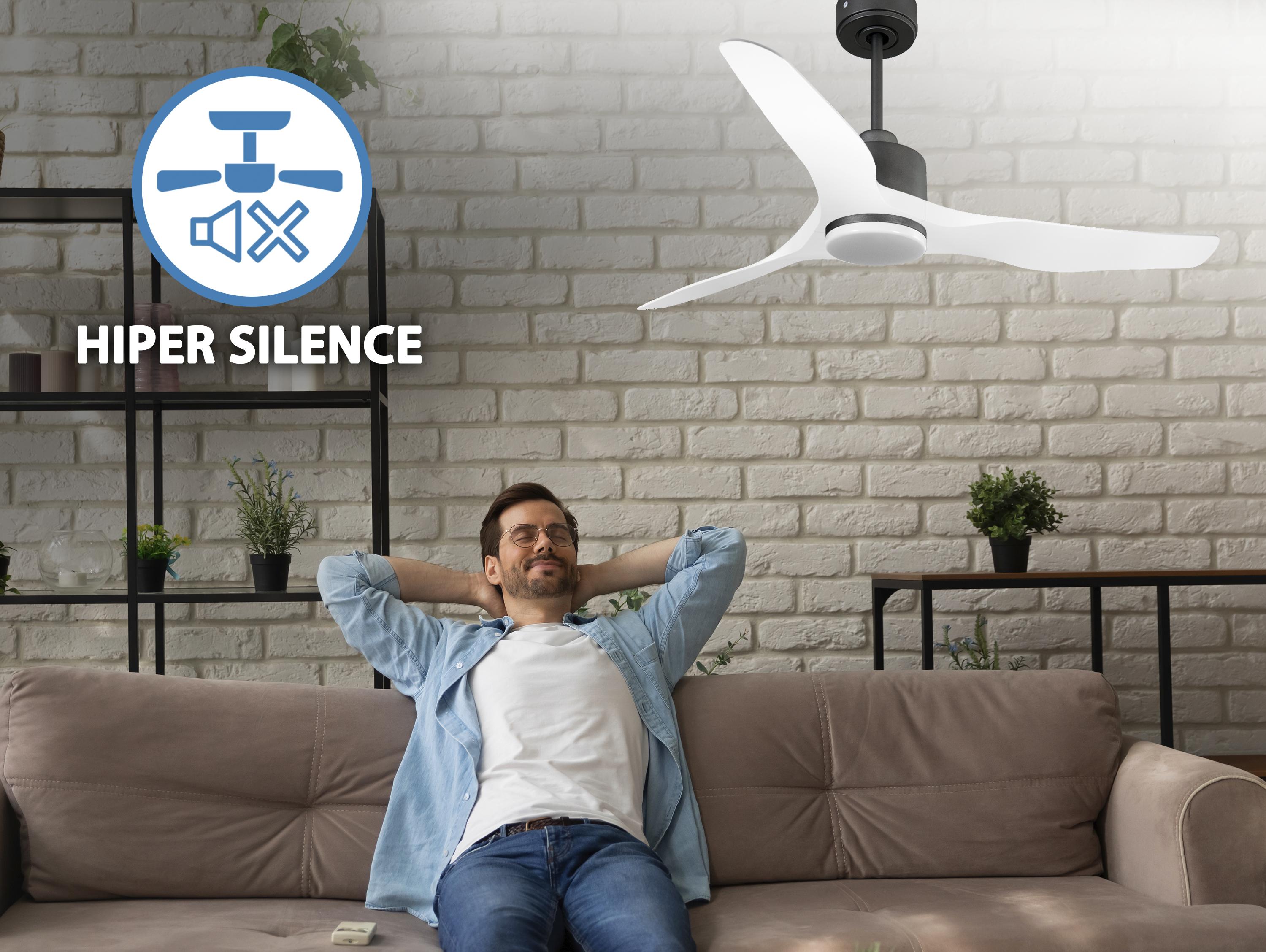 Ventilatore da soffitto Reversibile Termostato Dimmabile Wifi Motore CC Tetti inclinati Telecomando Luce a tre toni Adattatore 2/3 lame Hypersilence Memoria