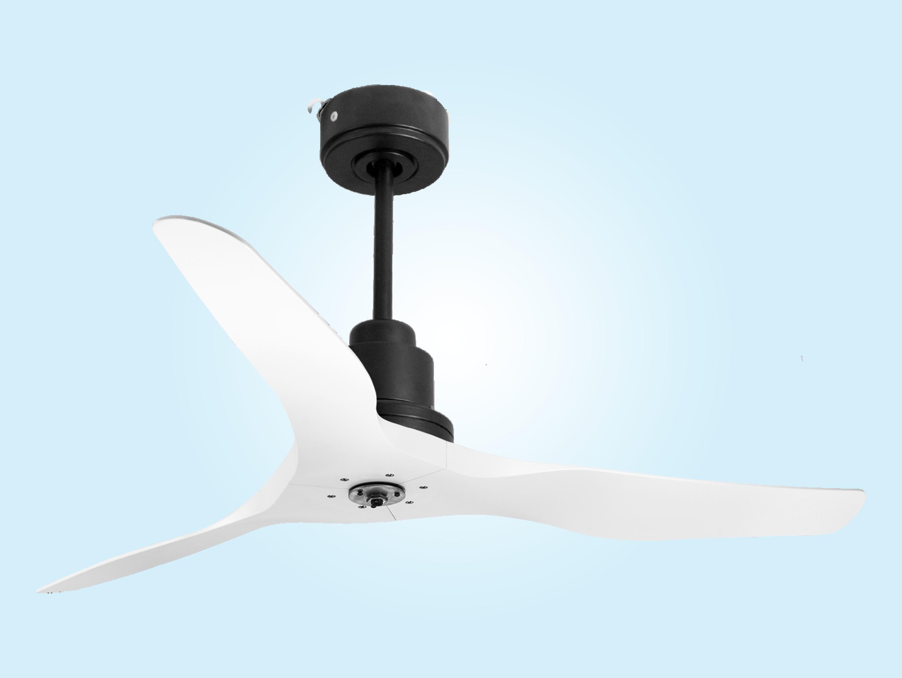 Ventilatore da soffitto Reversibile Termostato Dimmabile Wifi Motore CC Tetti inclinati Telecomando Luce a tre toni Adattatore 2/3 lame Hypersilence Memoria