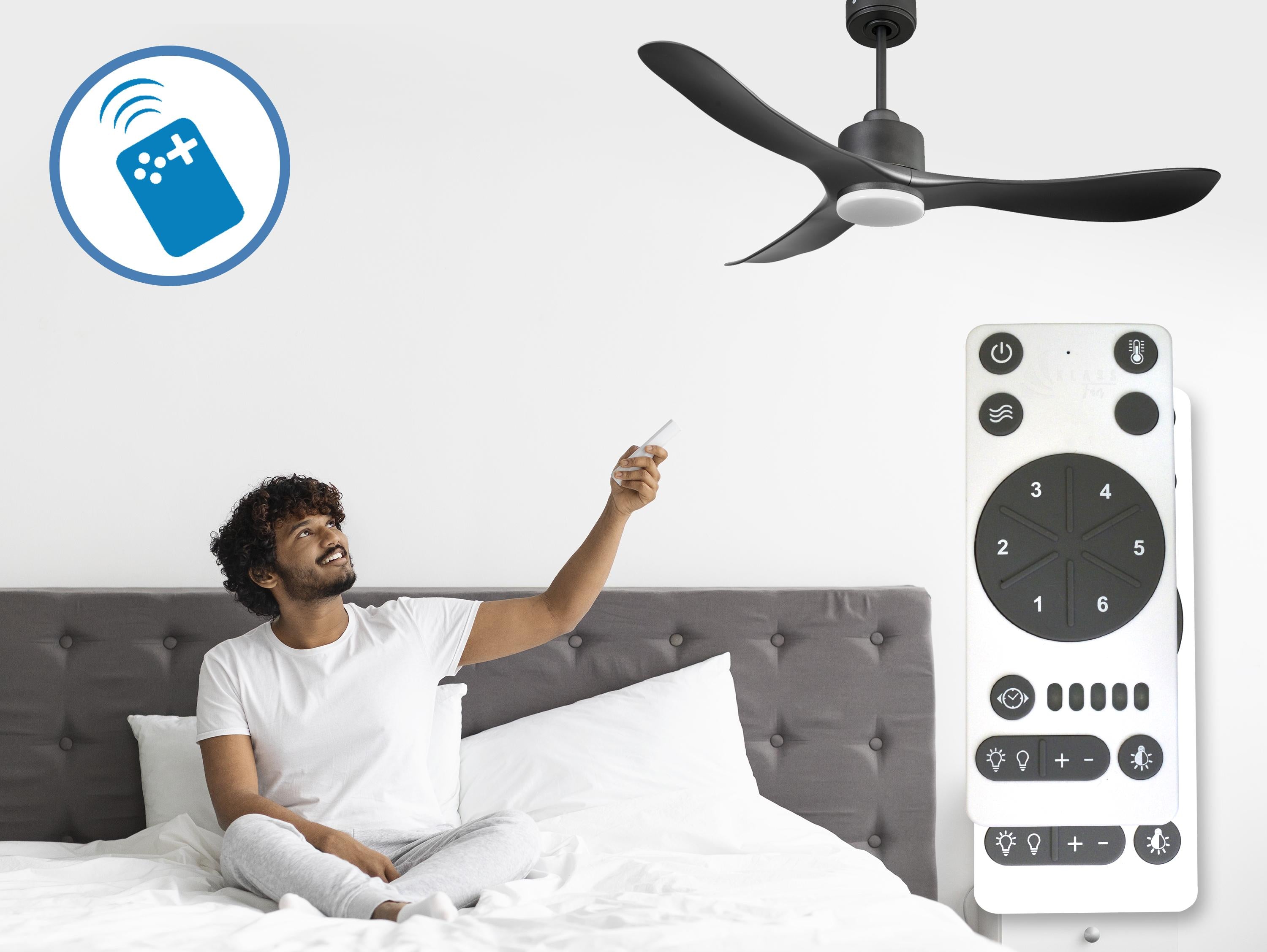 Ventilatore da soffitto Reversibile Termostato Dimmabile Wifi Motore CC Tetti inclinati Telecomando Luce a tre toni Hypersilence Memoria