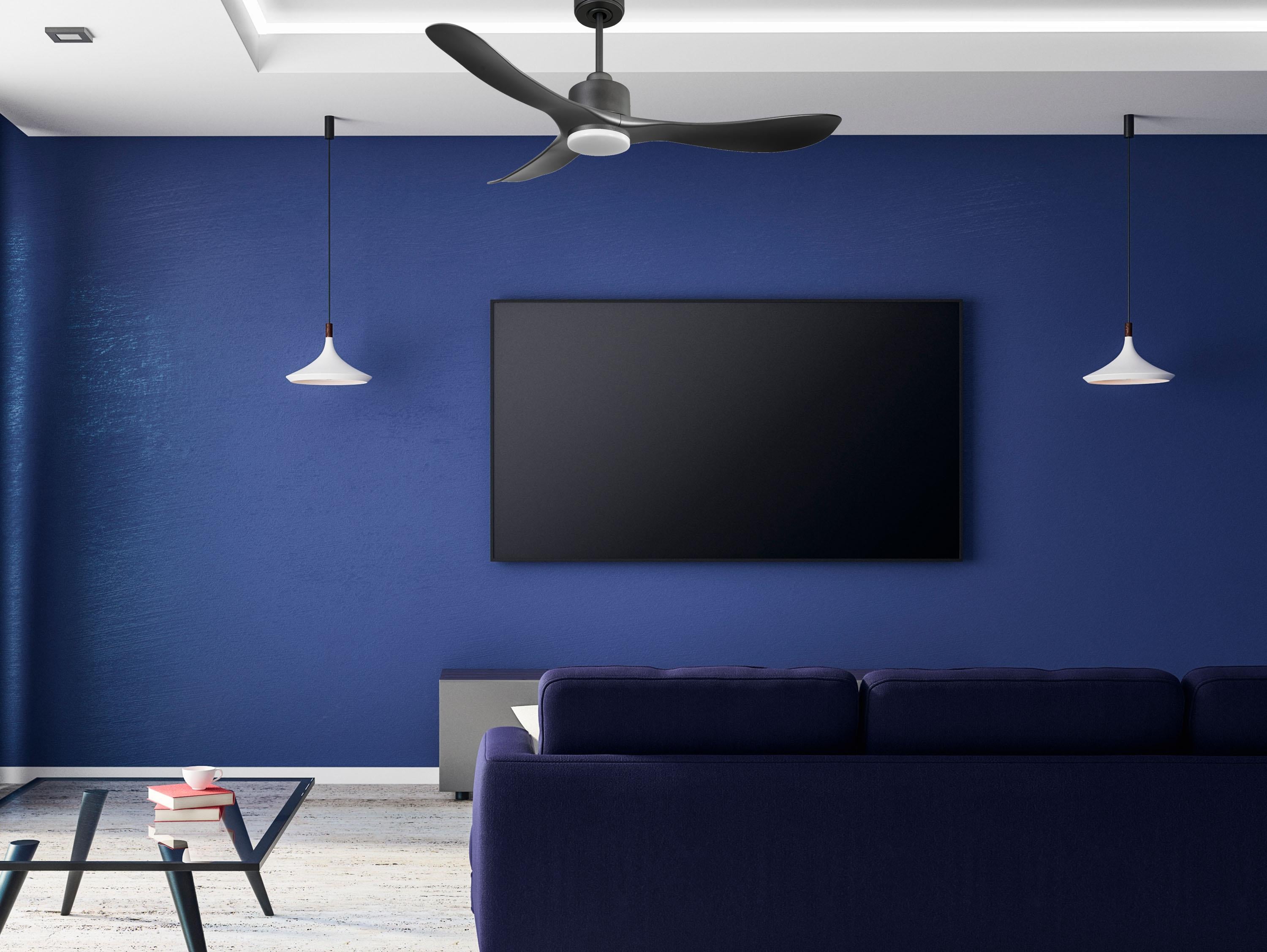 Ventilatore da soffitto Reversibile Termostato Dimmabile Wifi Motore CC Tetti inclinati Telecomando Luce a tre toni Hypersilence Memoria