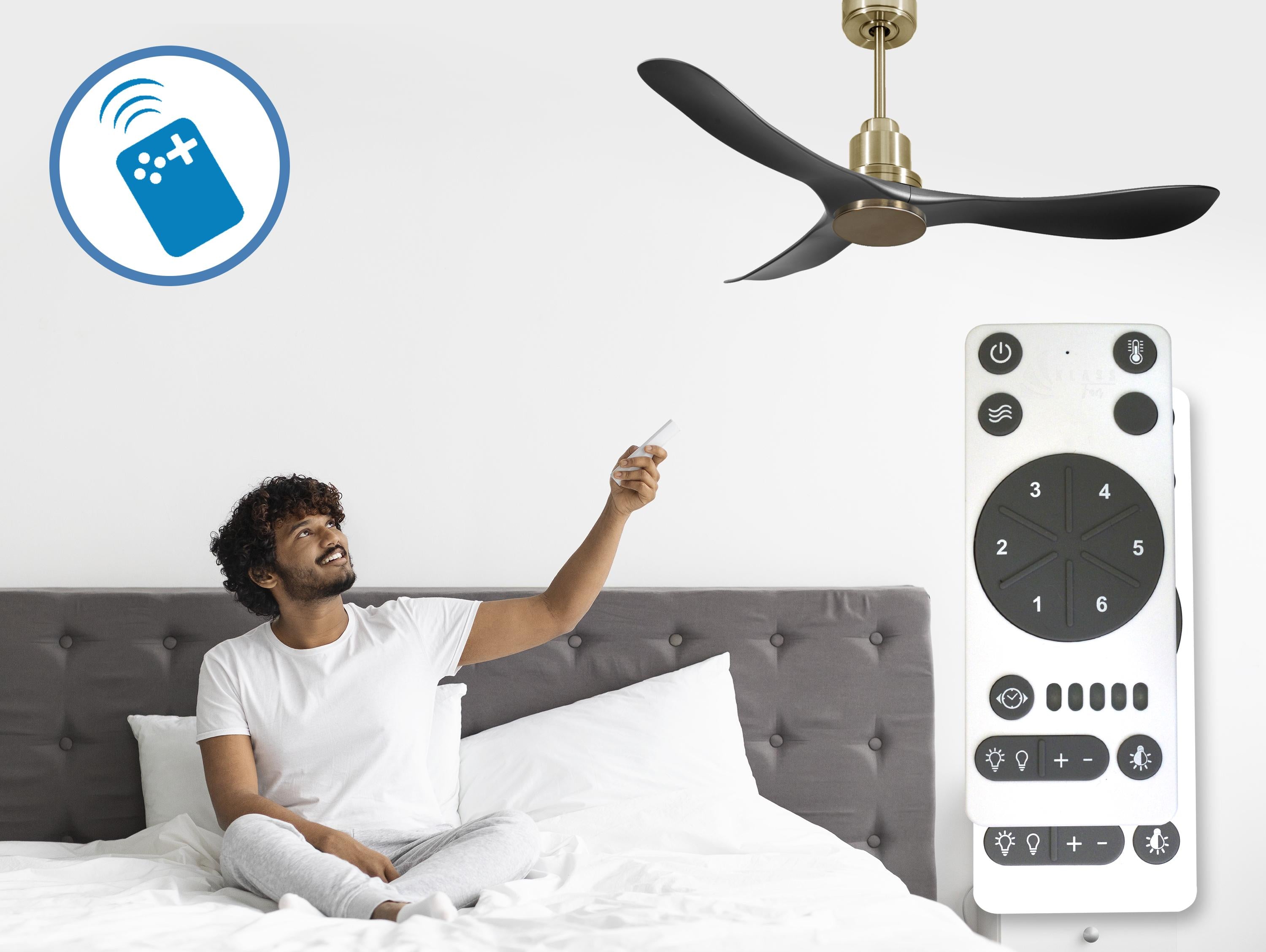 Ventilatore da soffitto Reversibile Termostato Wifi Motore CC Tetti inclinati Telecomando Hypersilence Memoria Shopify Vendible (AUTOMATICO)