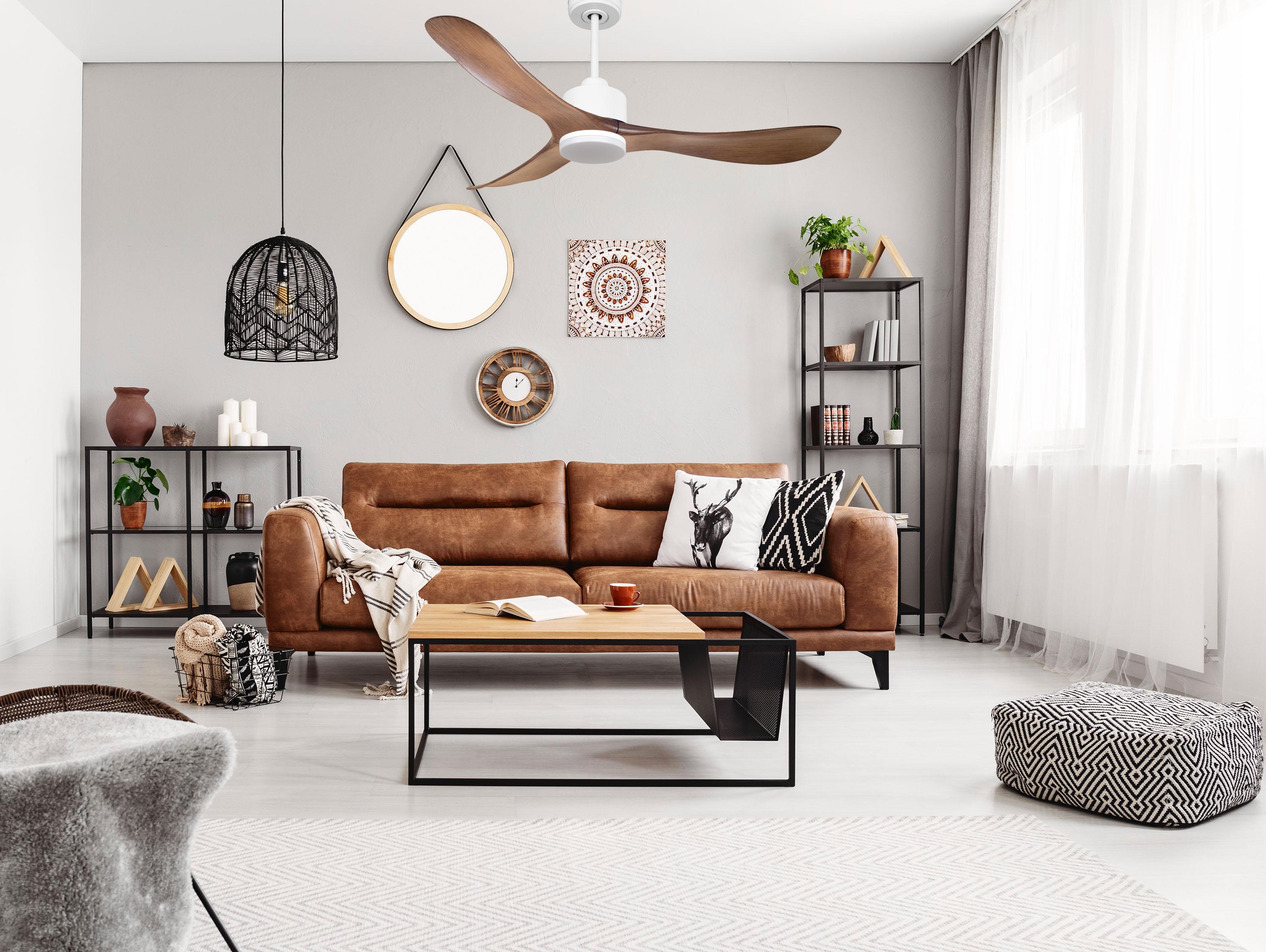 Ventilatore da soffitto Reversibile Termostato Dimmabile Wifi Motore CC Tetti inclinati Telecomando Luce a tre toni Hypersilence Memoria