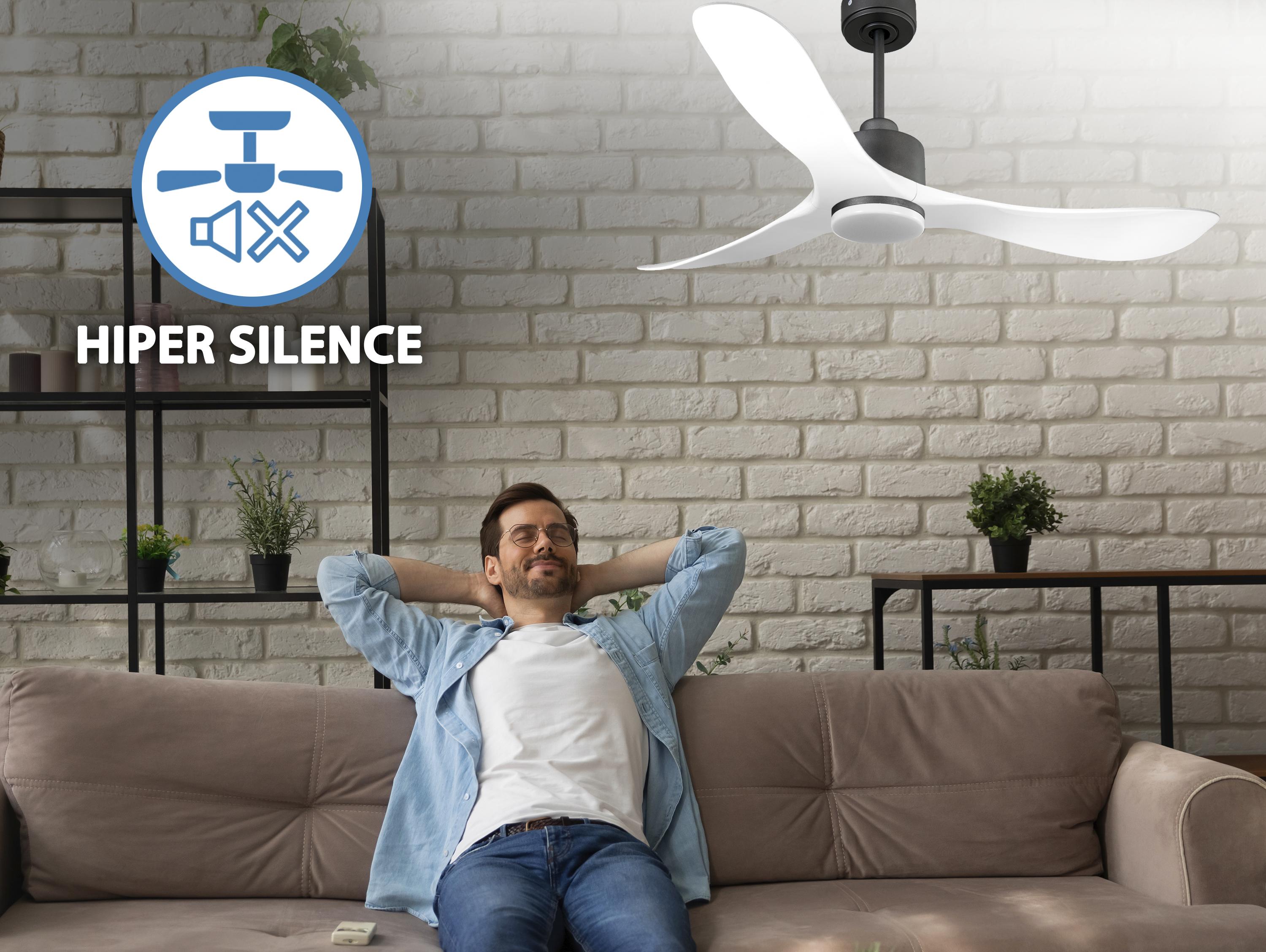 Ventilatore da soffitto Reversibile Termostato Dimmabile Wifi Motore CC Tetti inclinati Telecomando Luce a tre toni Hypersilence Memoria