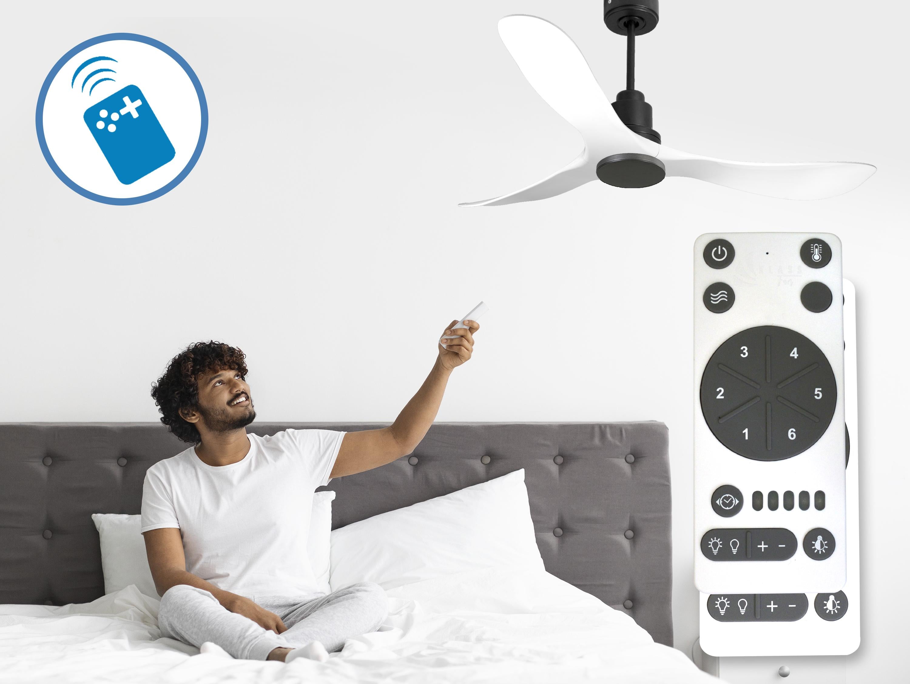 Ventilatore da soffitto Reversibile Termostato Wifi Motore CC Tetti inclinati Telecomando Hypersilence Memoria Shopify Vendible (AUTOMATICO)