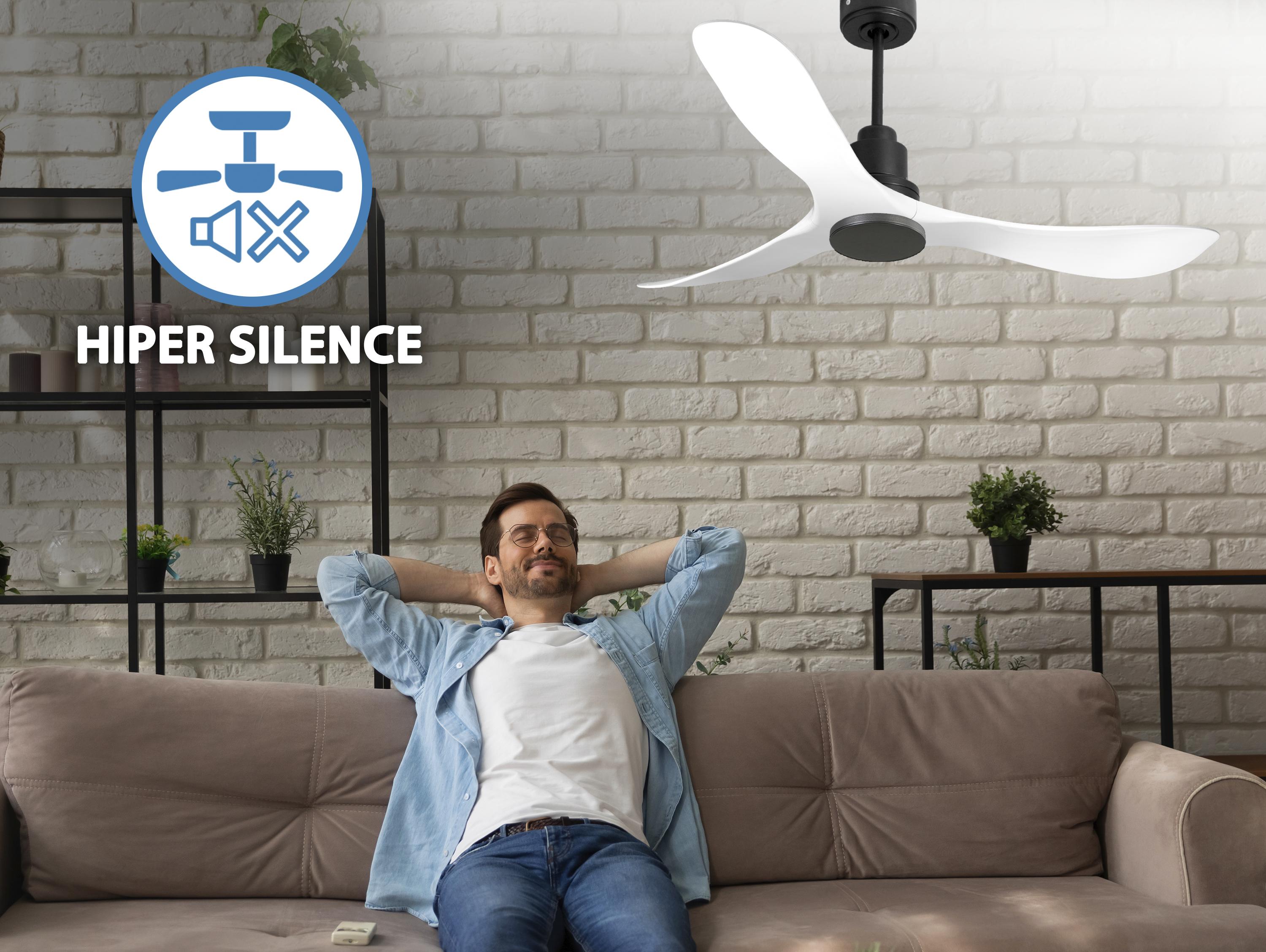 Ventilatore da soffitto Reversibile Termostato Wifi Motore CC Tetti inclinati Telecomando Hypersilence Memoria Shopify Vendible (AUTOMATICO)