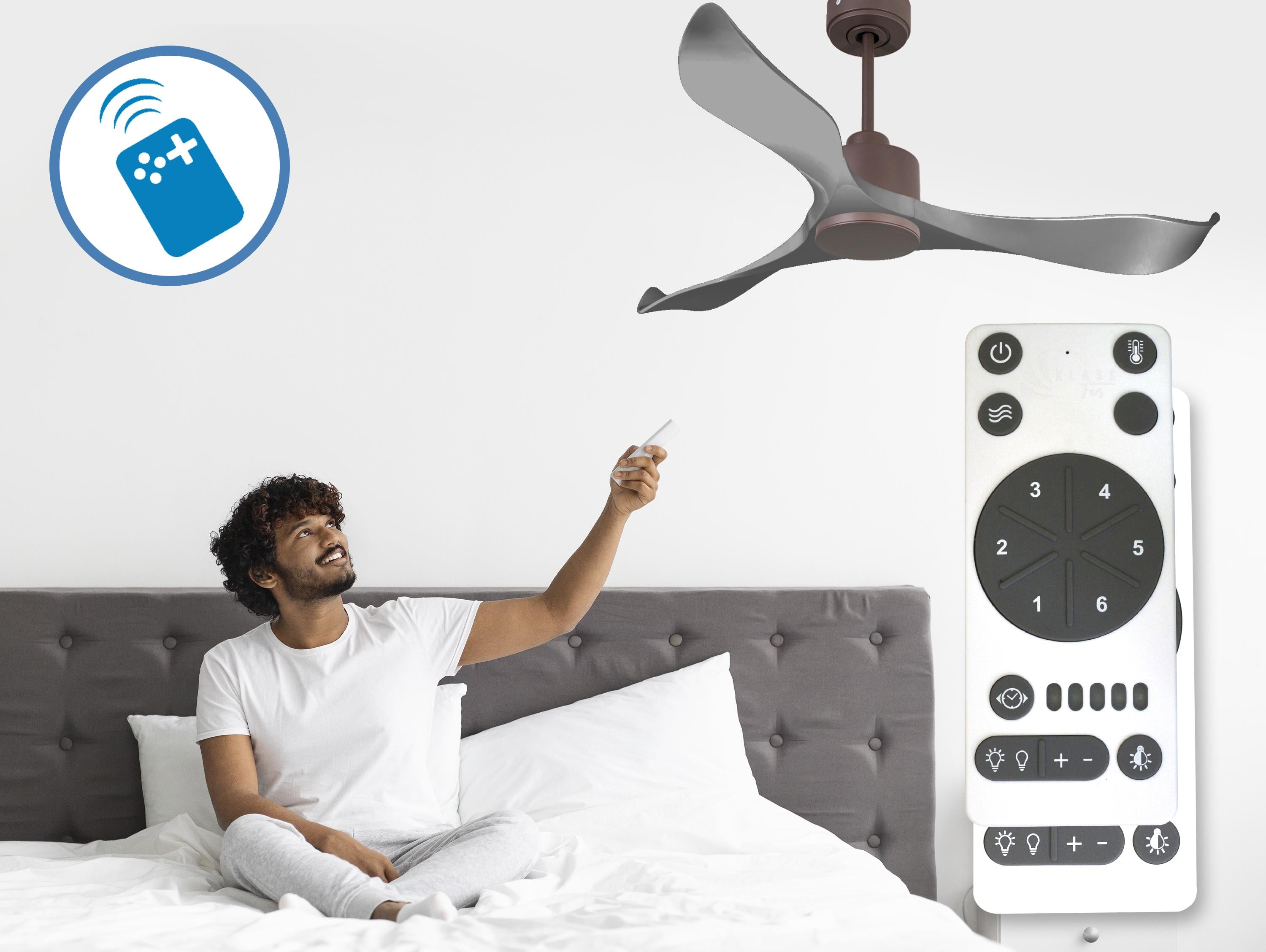 Ventilatore da soffitto Reversibile Termostato Wifi Motore CC Tetti inclinati Telecomando Memoria
