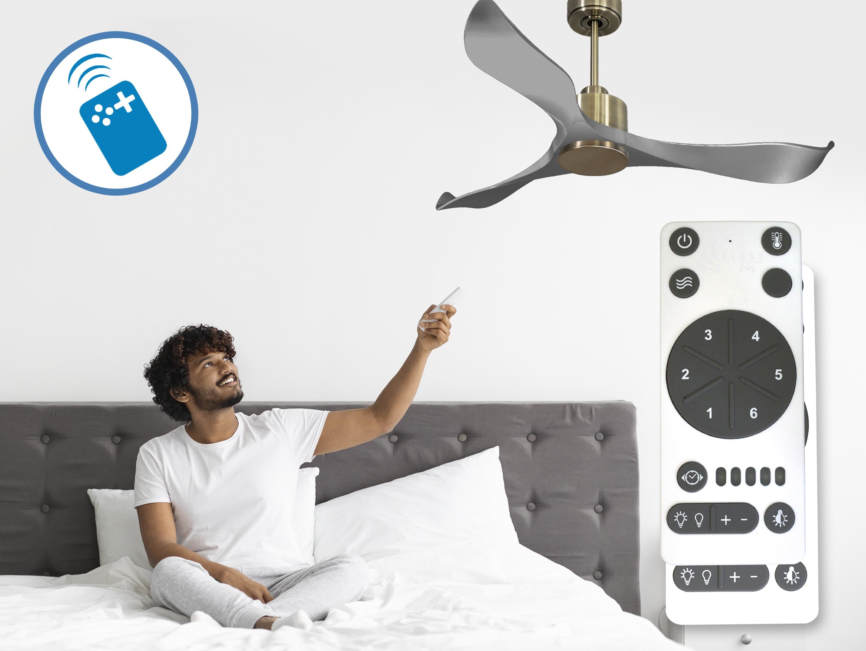 Ventilatore da soffitto Reversibile Termostato Wifi Motore CC Tetti inclinati Telecomando Memoria