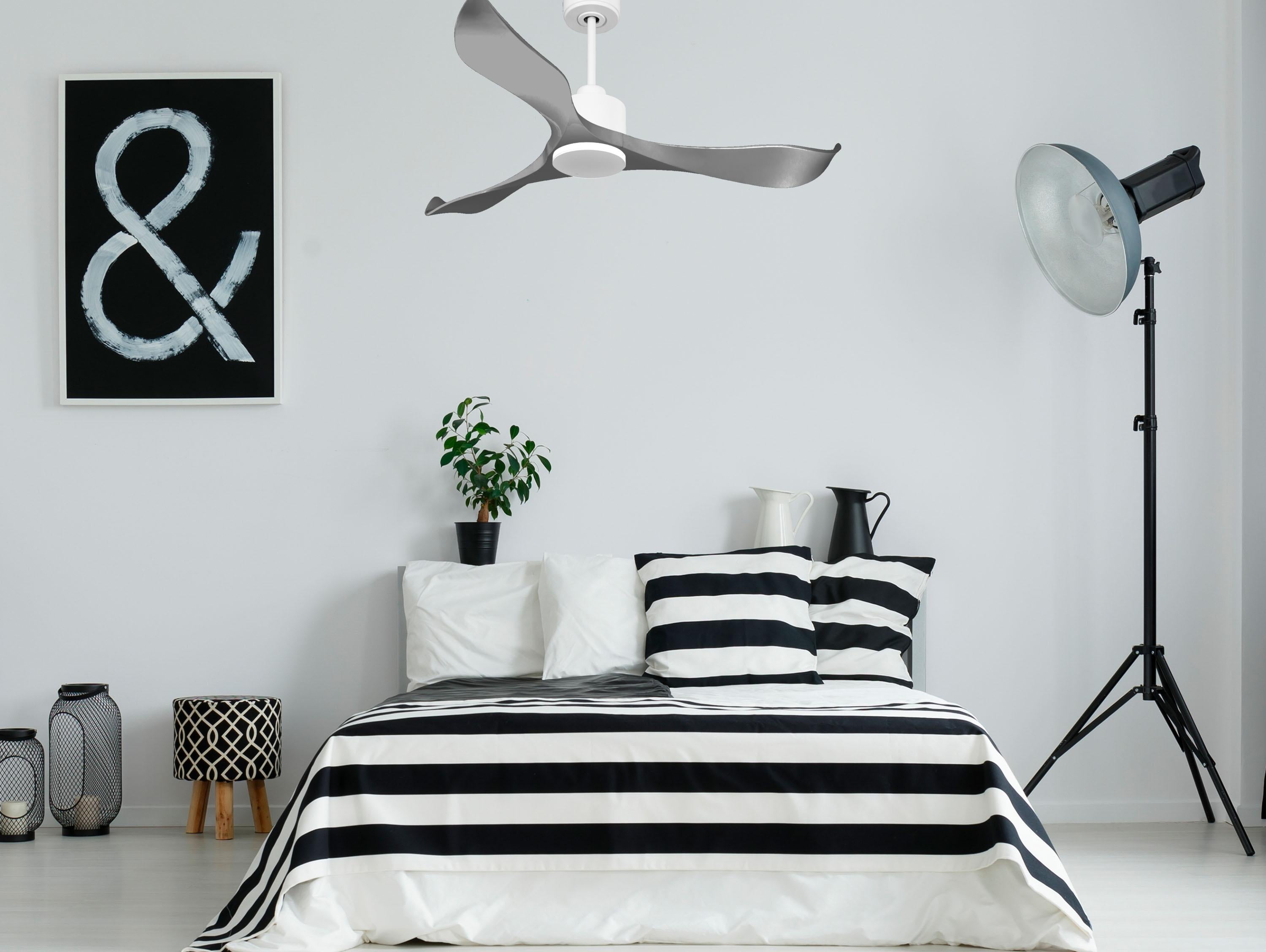 Ventilatore da soffitto Reversibile Termostato Wifi Motore CC Tetti inclinati Telecomando Memoria