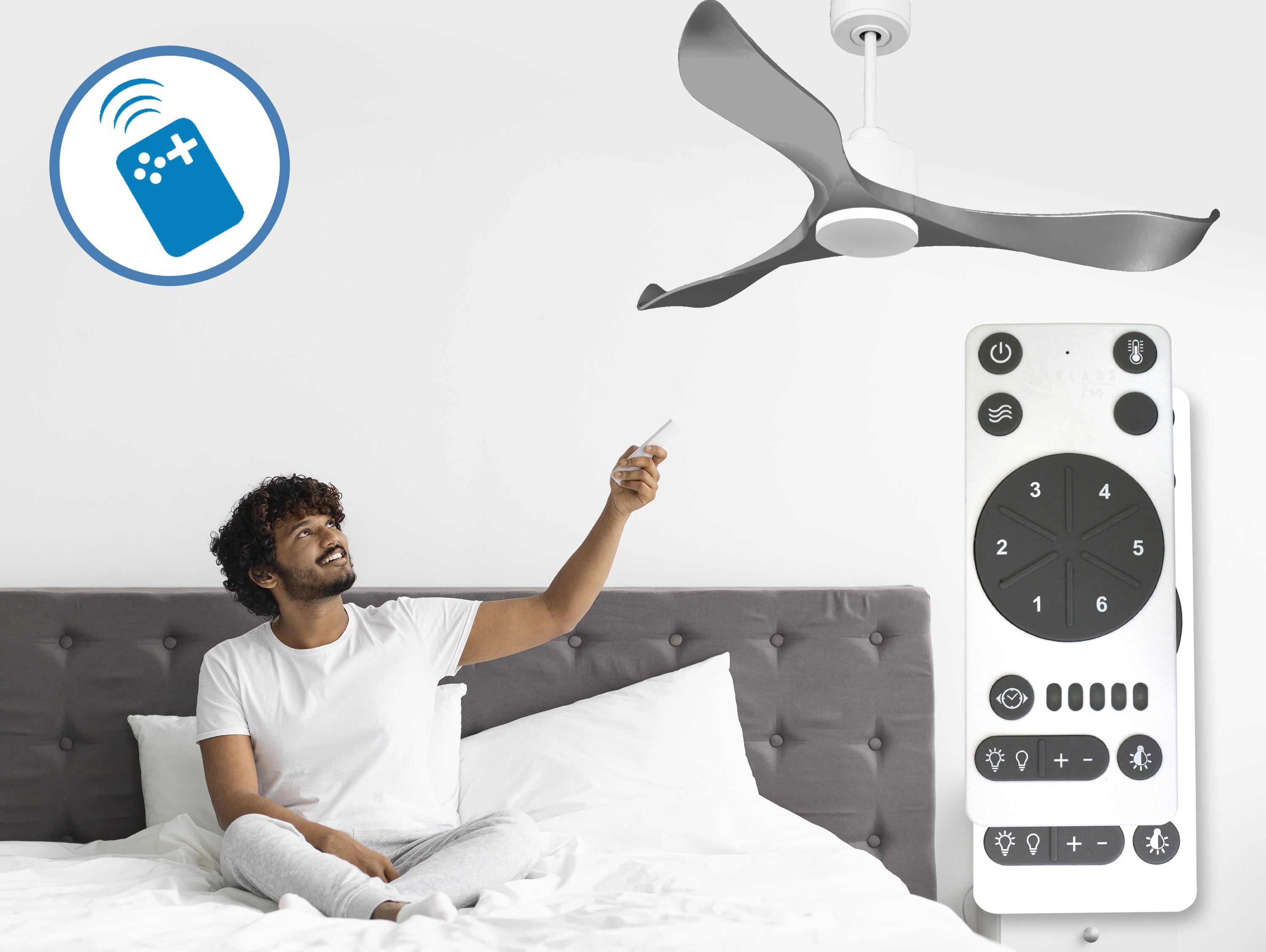 Ventilatore da soffitto Reversibile Termostato Wifi Motore CC Tetti inclinati Telecomando Memoria