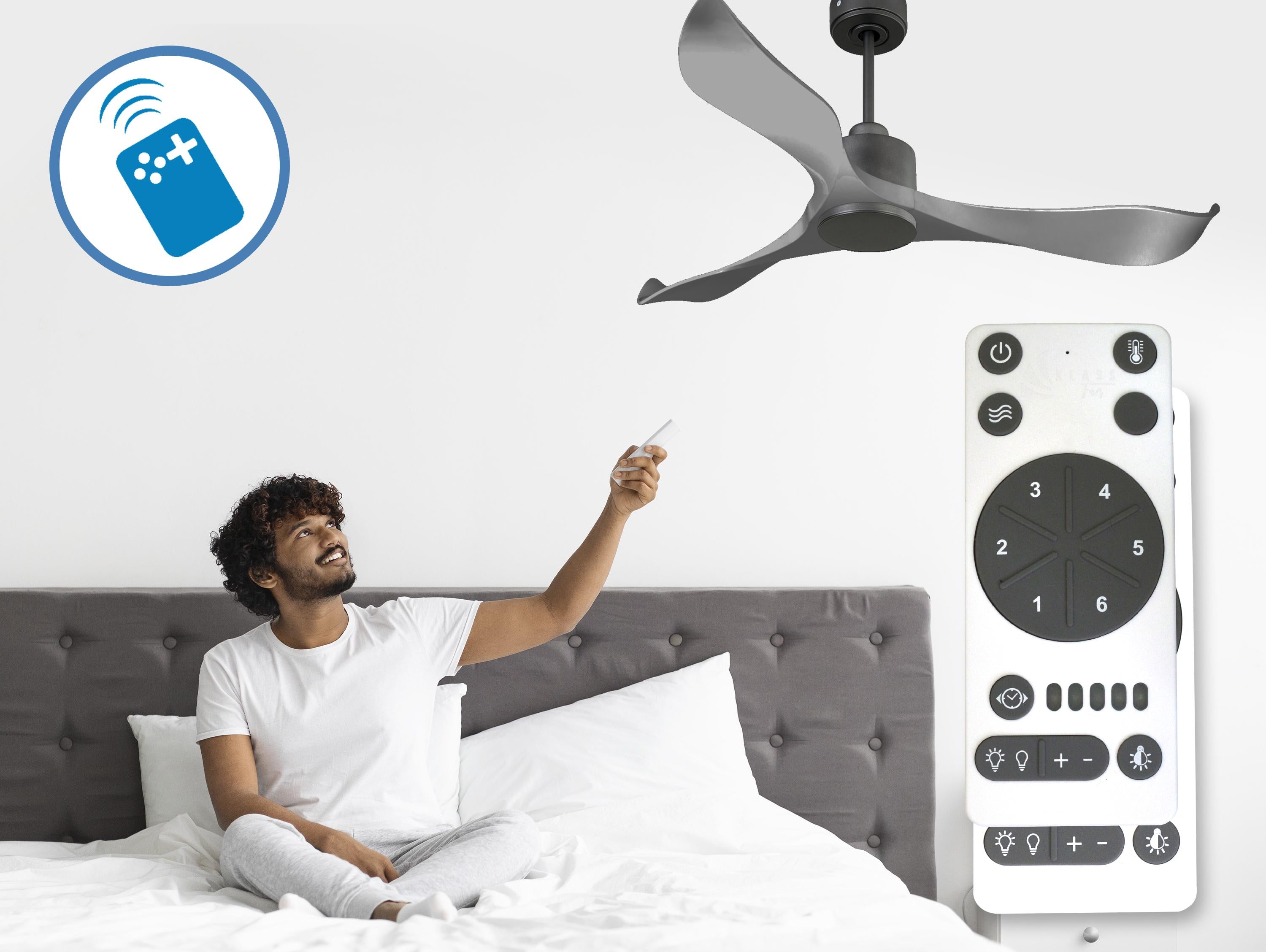 Ventilatore da soffitto Reversibile Termostato Wifi Motore CC Tetti inclinati Telecomando Hypersilence Memoria Shopify Vendible (AUTOMATICO)
