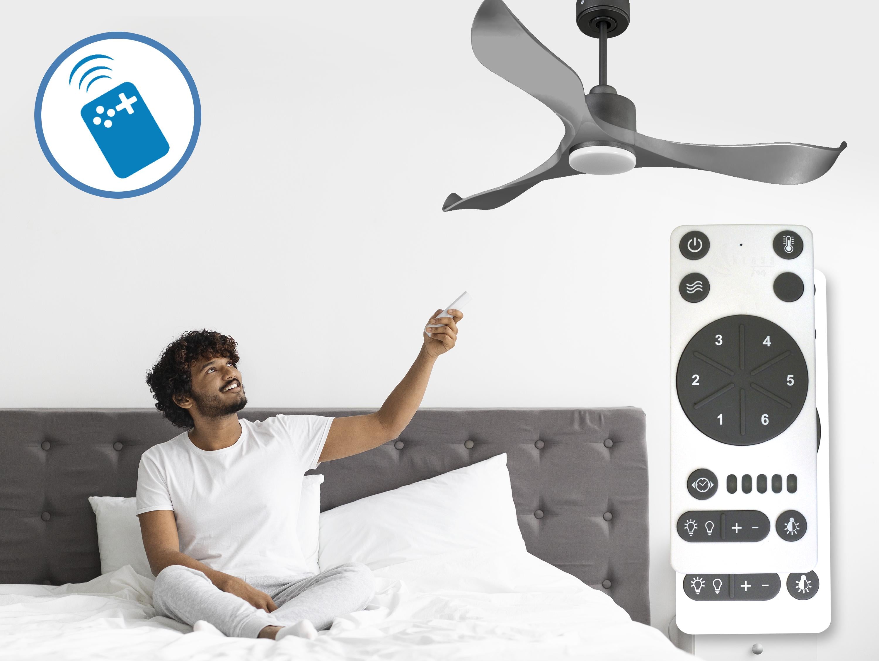 Ventilatore da soffitto Reversibile Termostato Dimmabile Wifi Motore CC Tetti inclinati Telecomando Luce a tre toni Memoria
