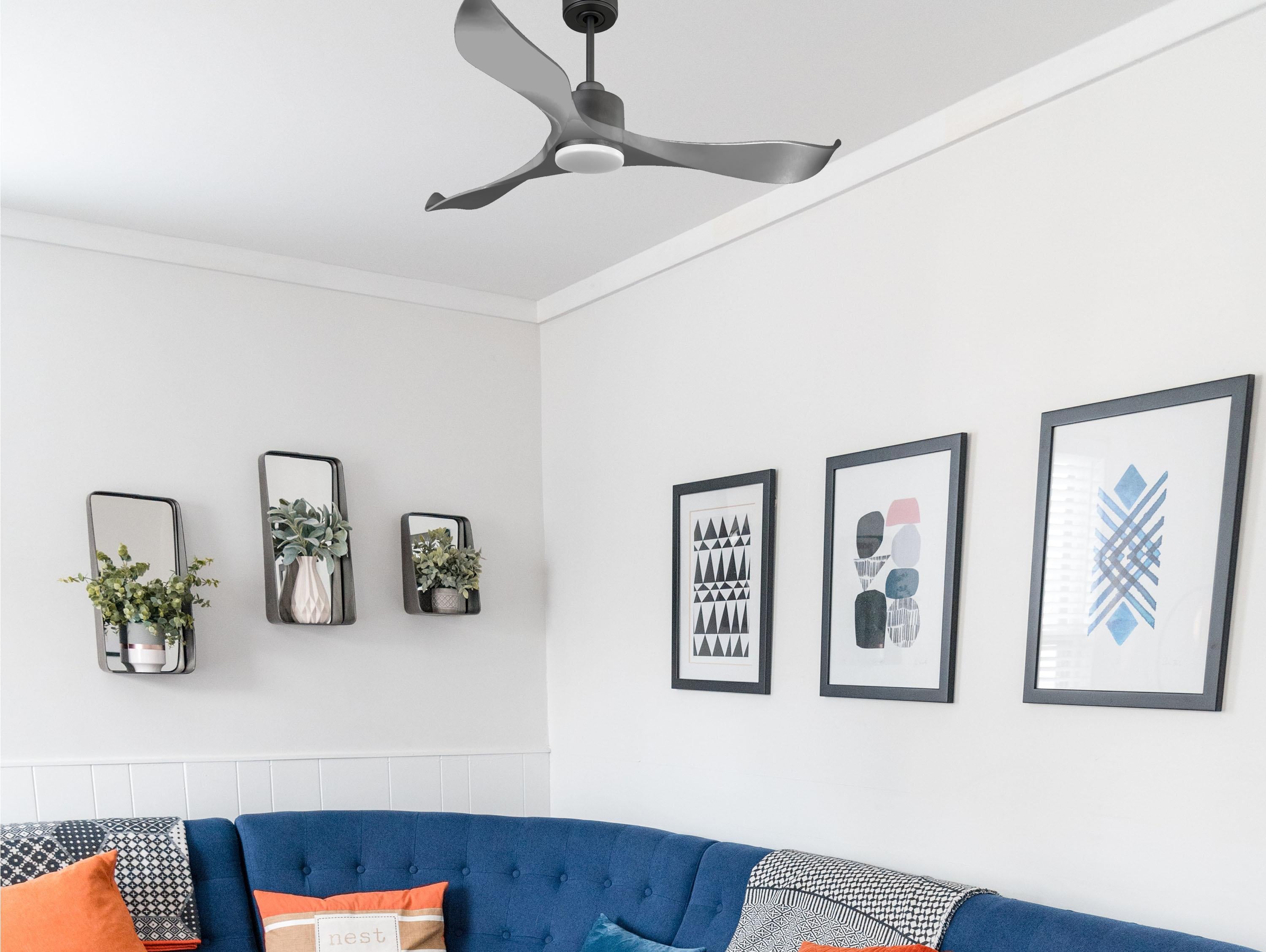 Ventilatore da soffitto Reversibile Termostato Dimmabile Wifi Motore CC Tetti inclinati Telecomando Luce a tre toni Memoria