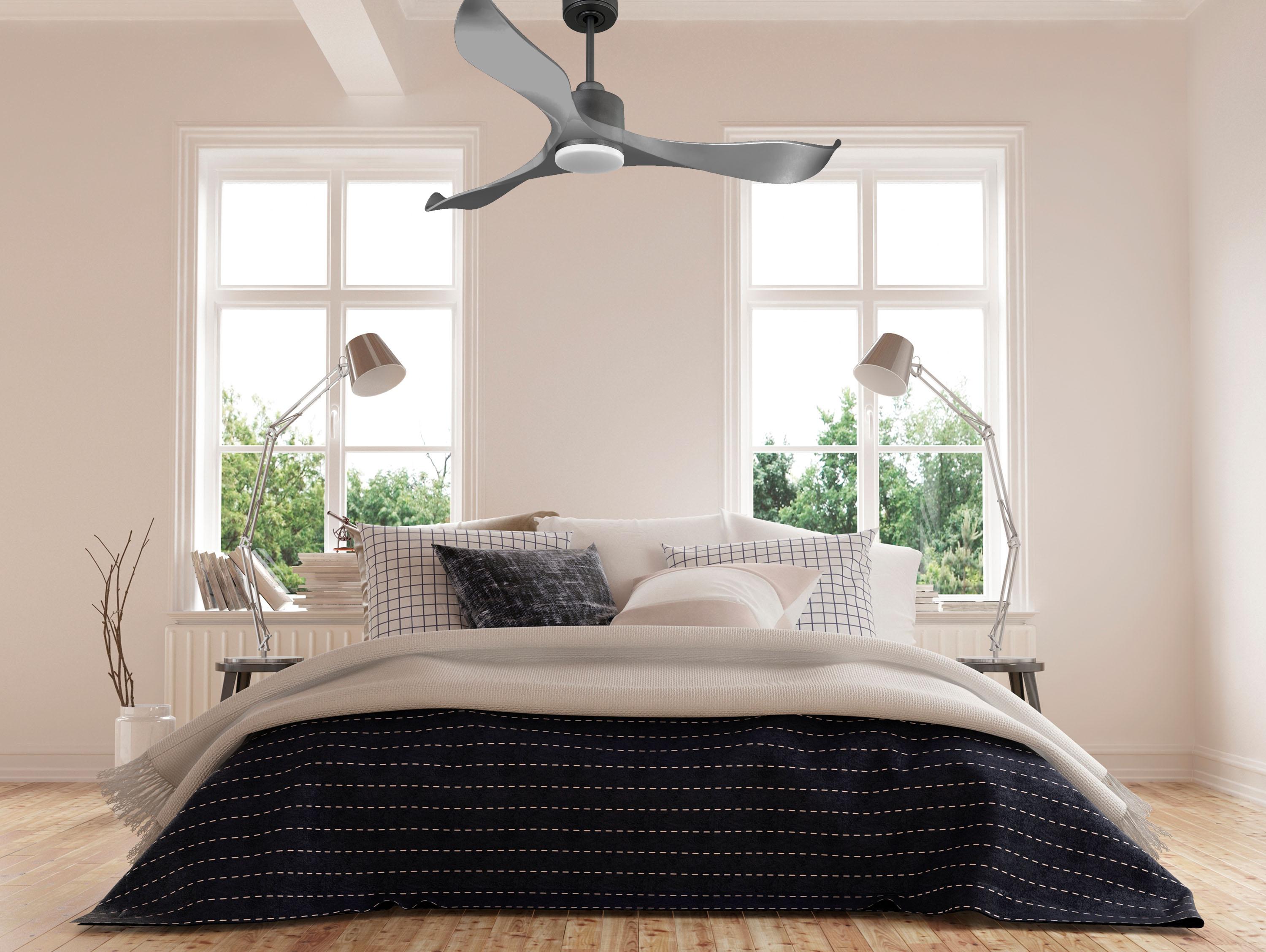 Ventilatore da soffitto Reversibile Termostato Dimmabile Wifi Motore CC Tetti inclinati Telecomando Luce a tre toni Memoria
