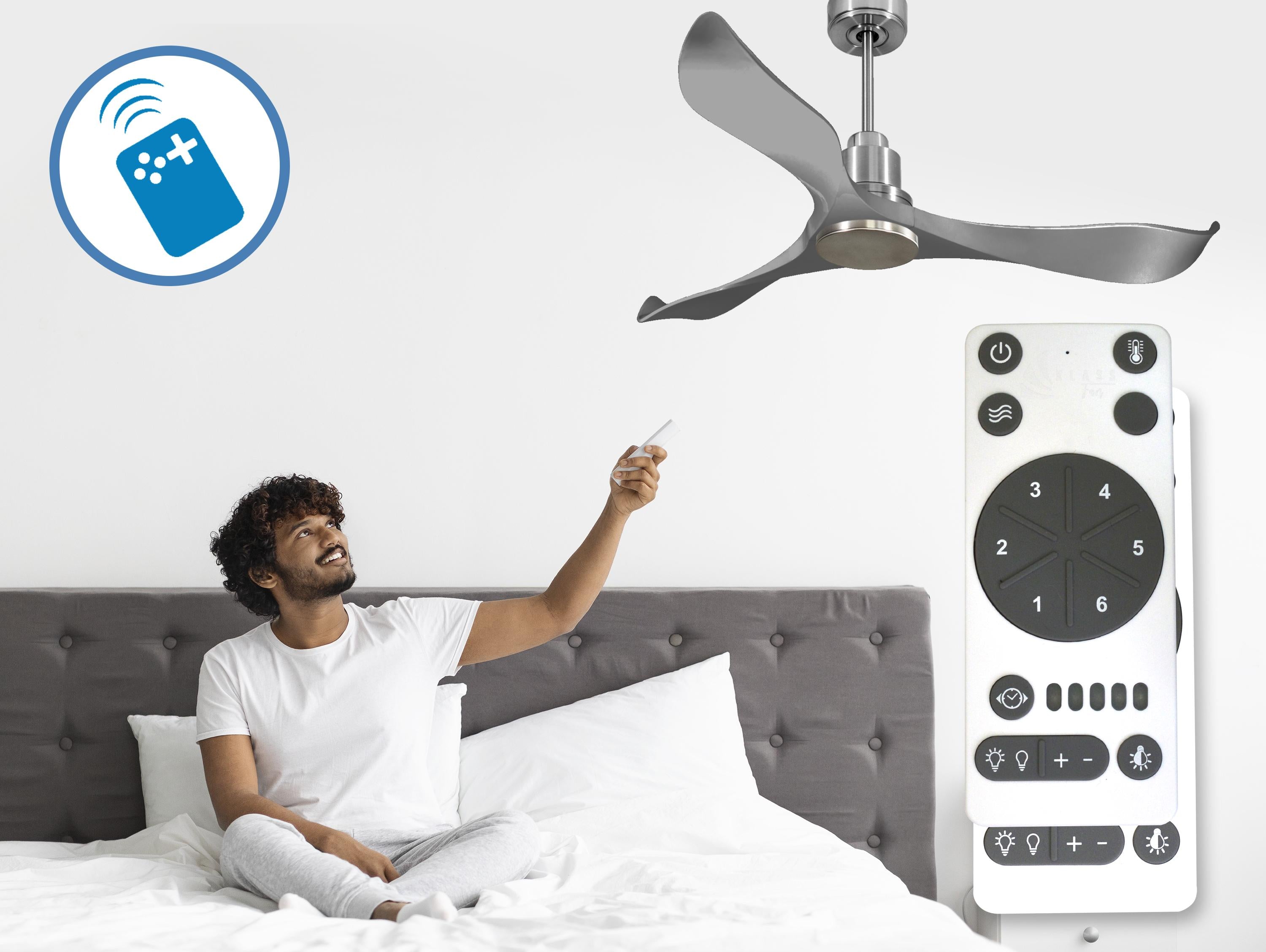 Ventilatore da soffitto Reversibile Termostato Wifi Motore CC Tetti inclinati Telecomando Hypersilence Memoria Shopify Vendible (AUTOMATICO)
