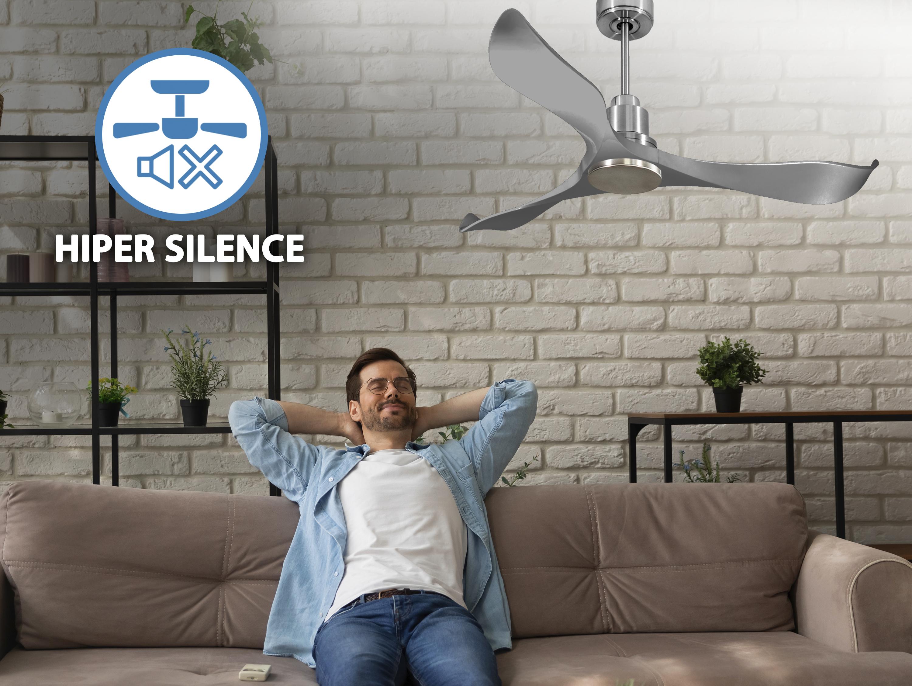 Ventilatore da soffitto Reversibile Termostato Wifi Motore CC Tetti inclinati Telecomando Hypersilence Memoria Shopify Vendible (AUTOMATICO)