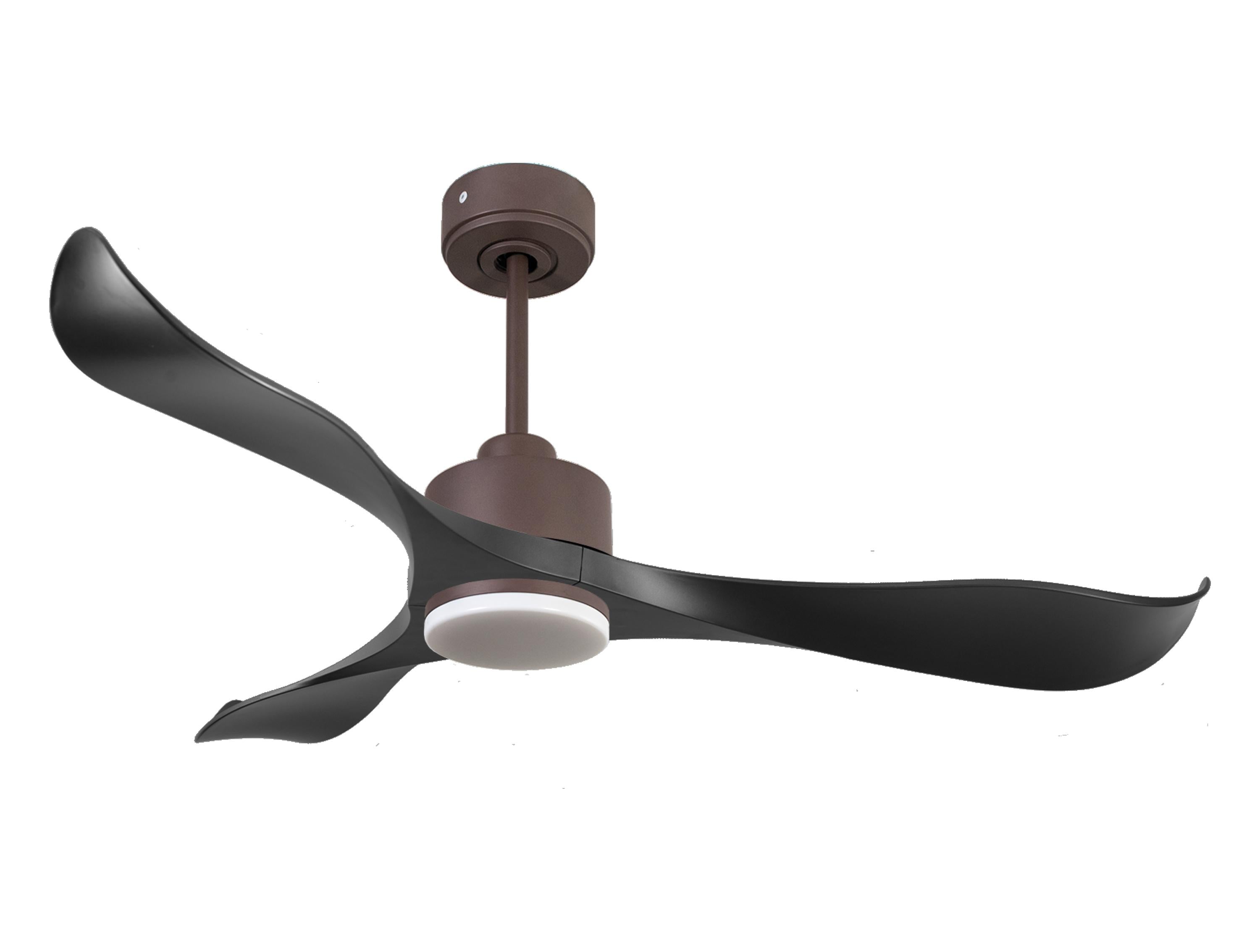 Ventilatore da soffitto Reversibile Termostato Dimmabile Wifi Motore CC Tetti inclinati Telecomando Luce a tre toni Adattatore 2/3 lame Hypersilence Memoria
