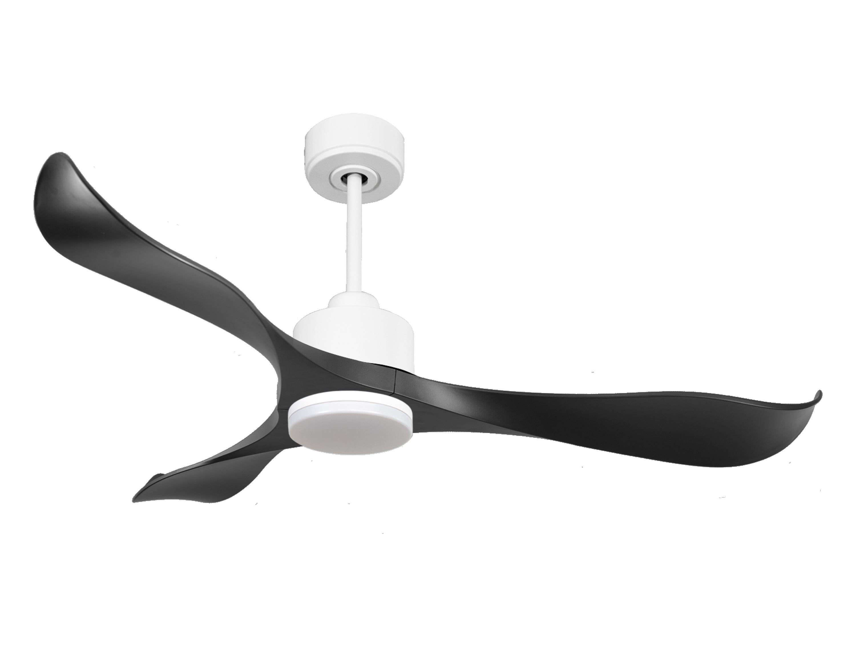 Ventilatore da soffitto Reversibile Termostato Dimmabile Wifi Motore CC Tetti inclinati Telecomando Luce a tre toni Adattatore 2/3 lame Hypersilence Memoria